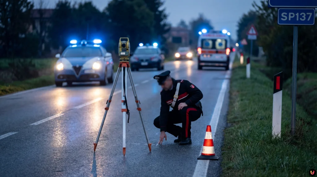 Mezzi di soccorso e ambulanza sul luogo dell'incidente a Bellinzago Lombardo.