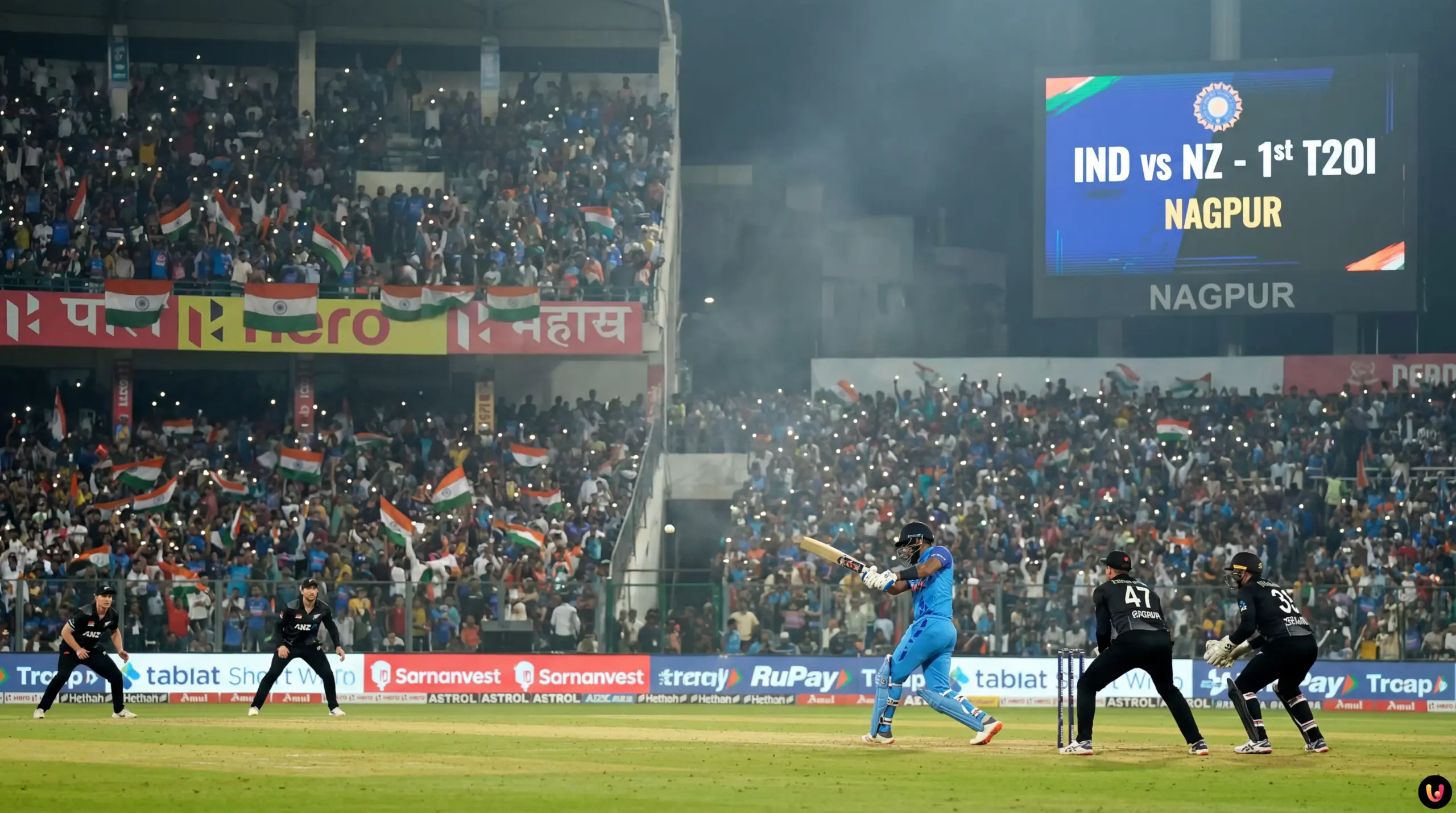 India vs New Zealand 1st T20I: Nagpur Clash Begins India vs New Zealand cricket match action at Vidarbha Cricket Association Stadium in Nagpur