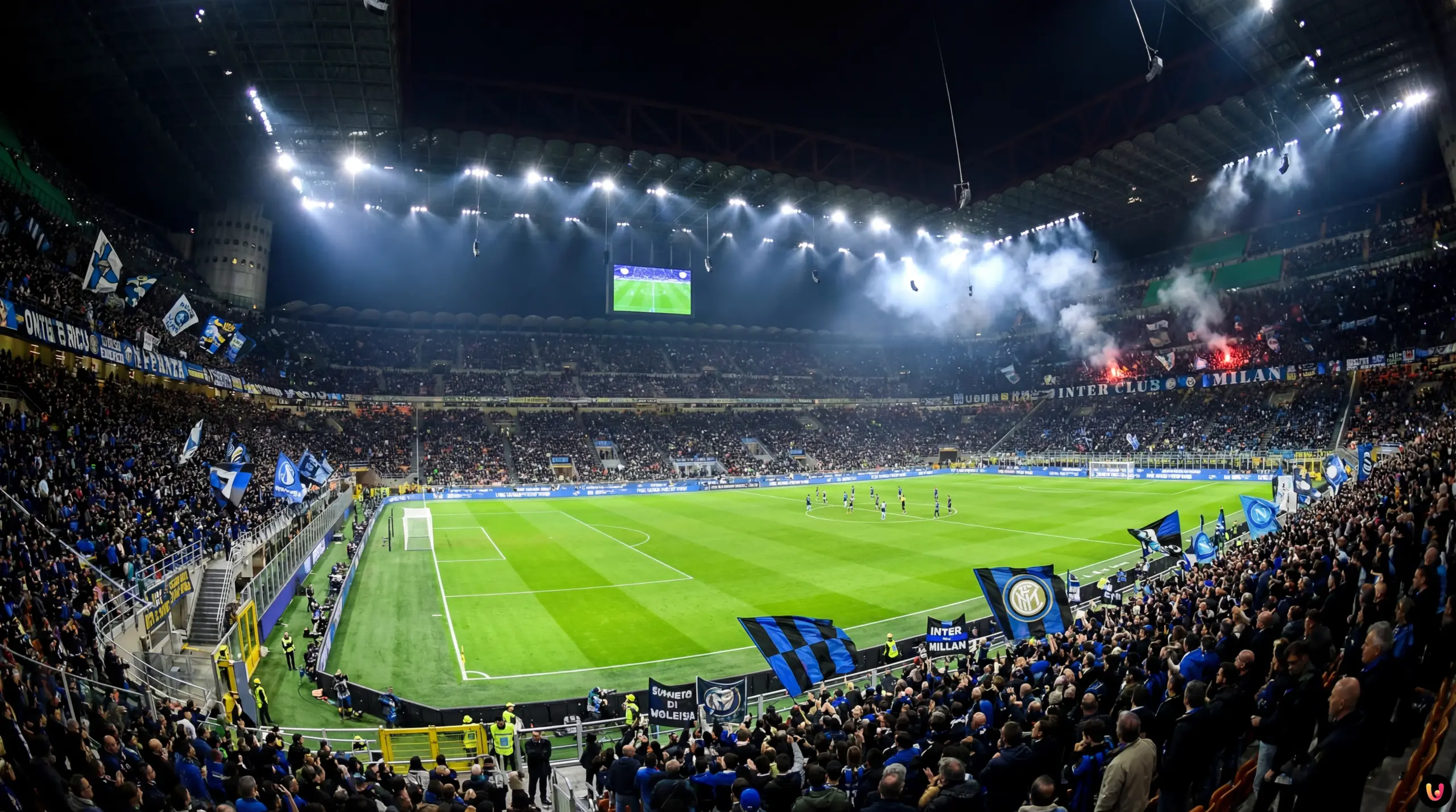 Giocatori di Inter e Napoli in campo a San Siro per il big match di Serie A