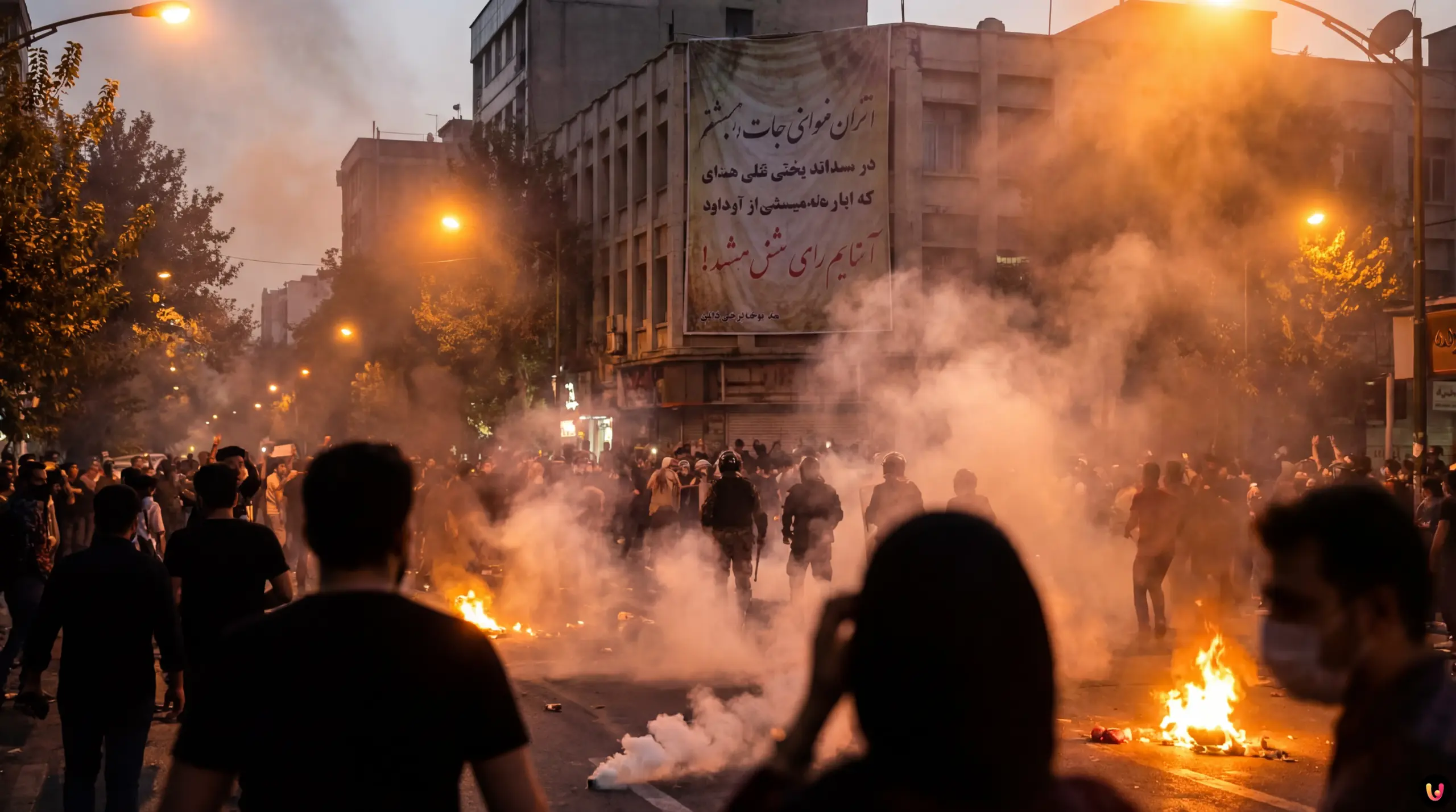 Folla di manifestanti iraniani protesta nelle strade di Teheran tra fumo e caos