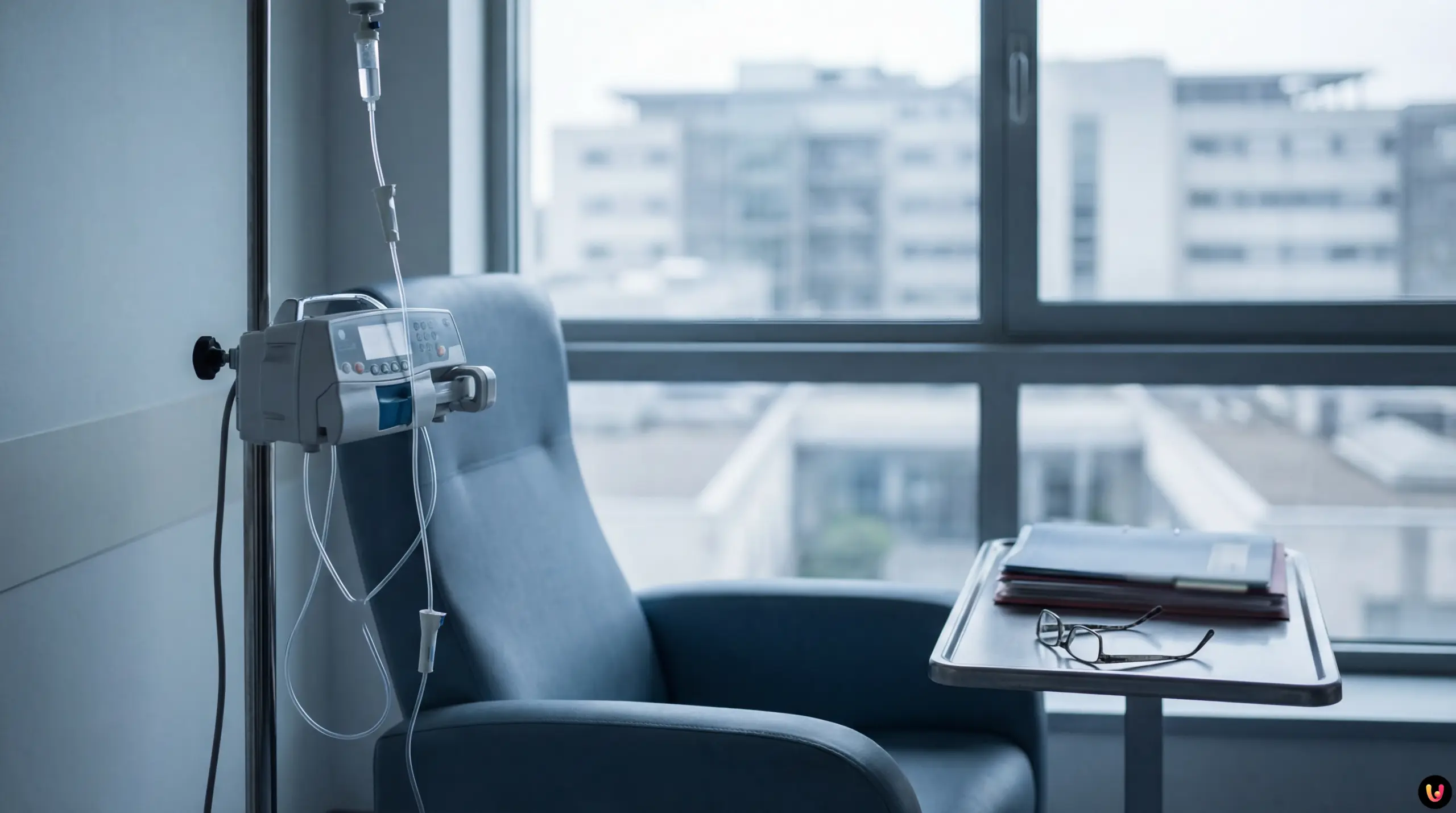 Reparto ospedaliero con attrezzature mediche per chemioterapia e cure oncologiche