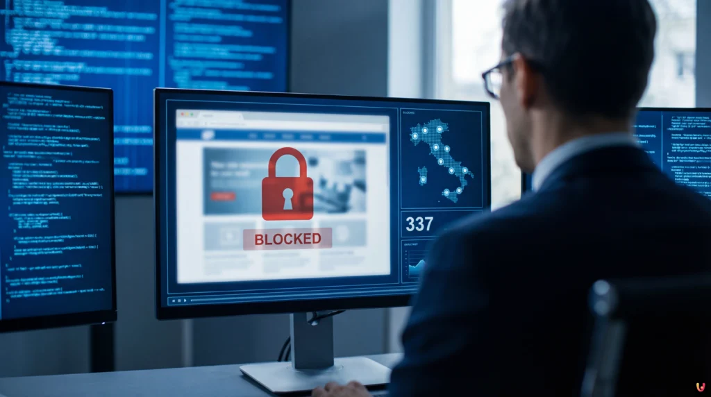 IVASS oscura 3 nuovi siti abusivi: sale a 337 il totale dei portali bloccati Simbolo IVASS e protezione digitale contro siti assicurativi falsi e truffe online