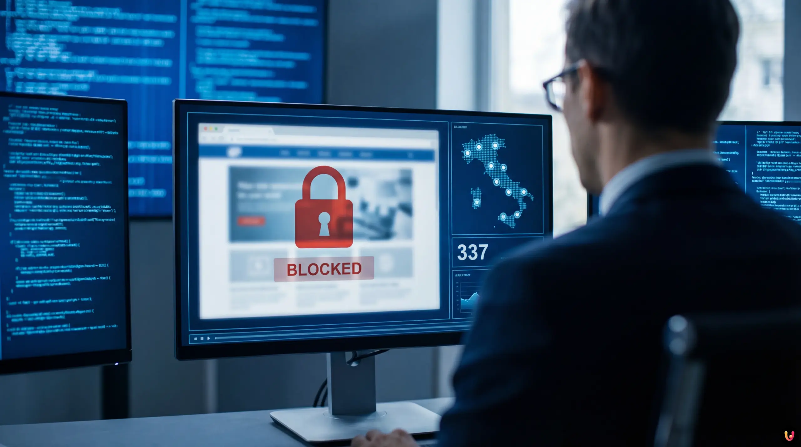 Simbolo IVASS e protezione digitale contro siti assicurativi falsi e truffe online