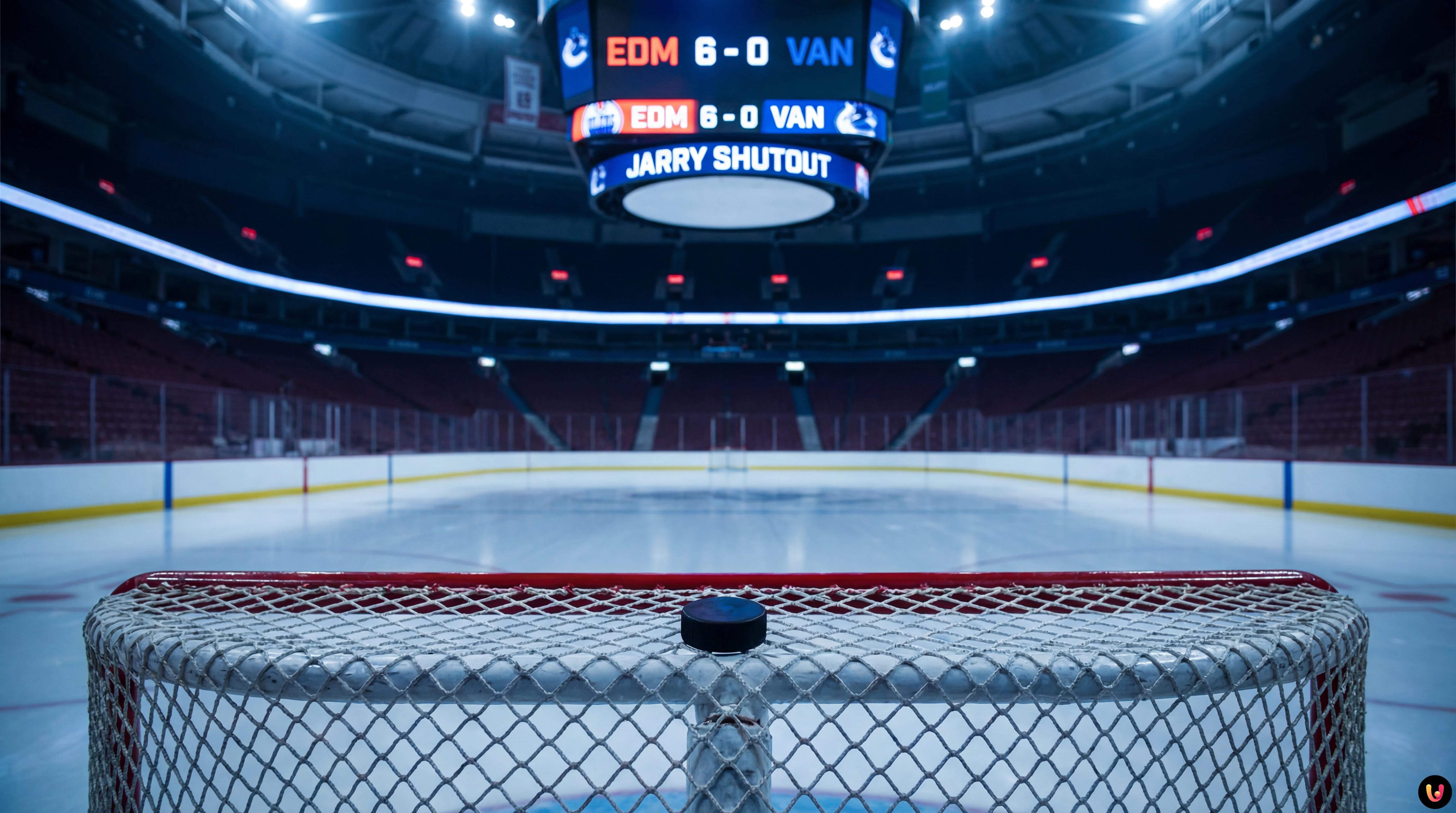 Edmonton Oilers goaltender Tristan Jarry guarding the net during the 6-0 win vs Canucks