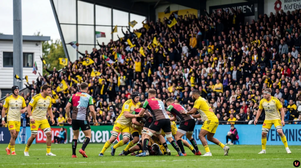 Action de jeu match rugby La Rochelle contre Harlequins