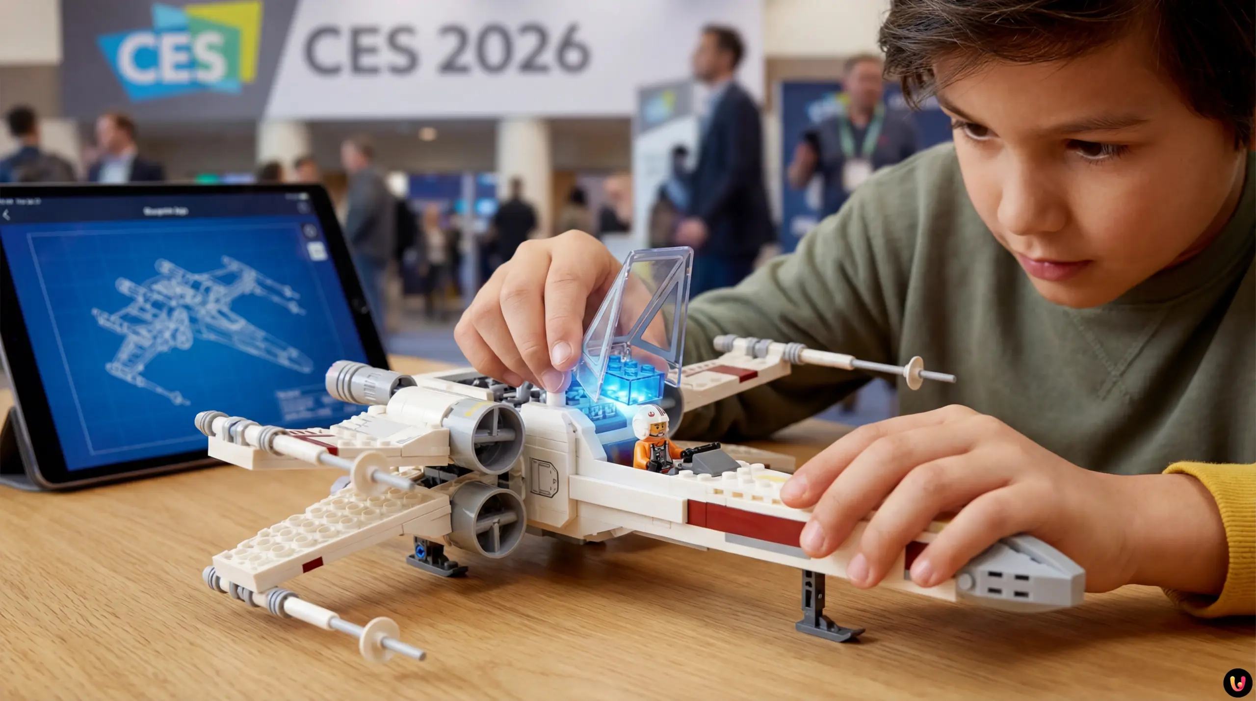 Dettaglio del nuovo mattoncino Lego Smart Brick tecnologico presentato al CES 2026