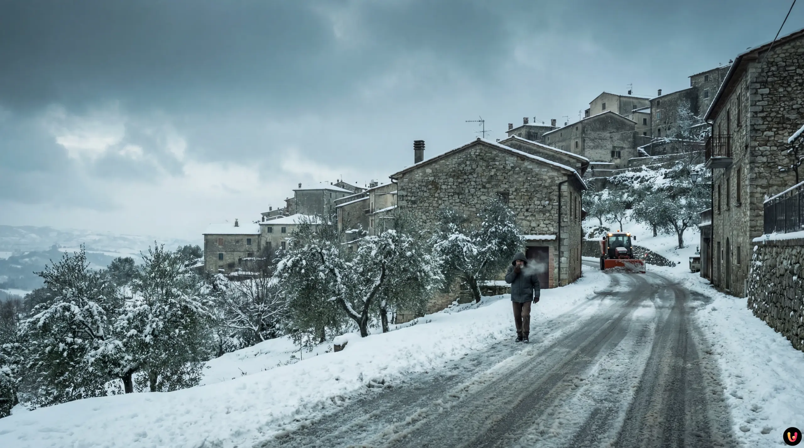 Meteo Sud Italia: freddo polare e neve a bassa quota Strada innevata in una città del Sud Italia durante l'ondata di freddo del 7 gennaio
