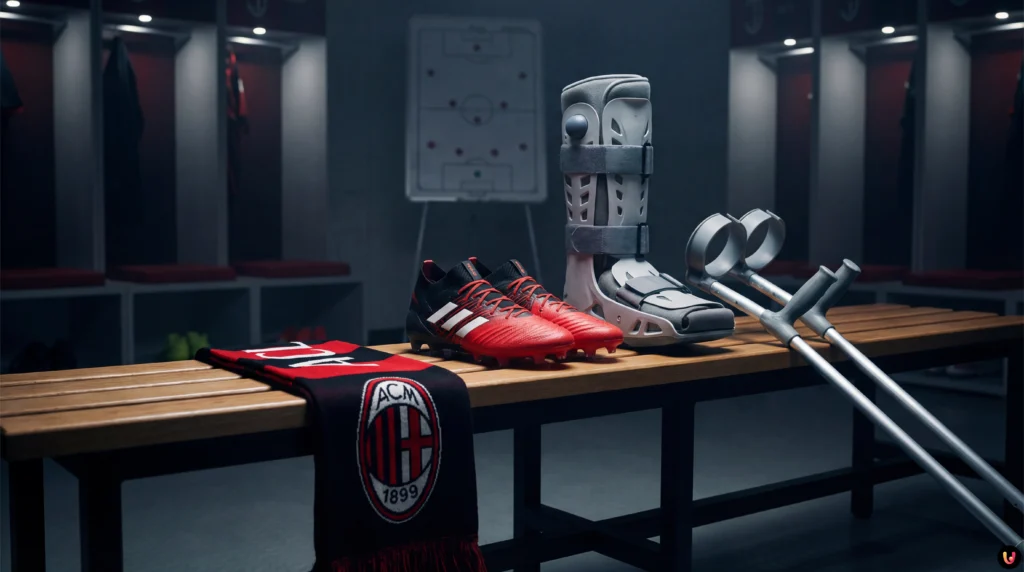 Niclas F&uuml;llkrug attaccante del Milan in maglia rossonera con espressione determinata