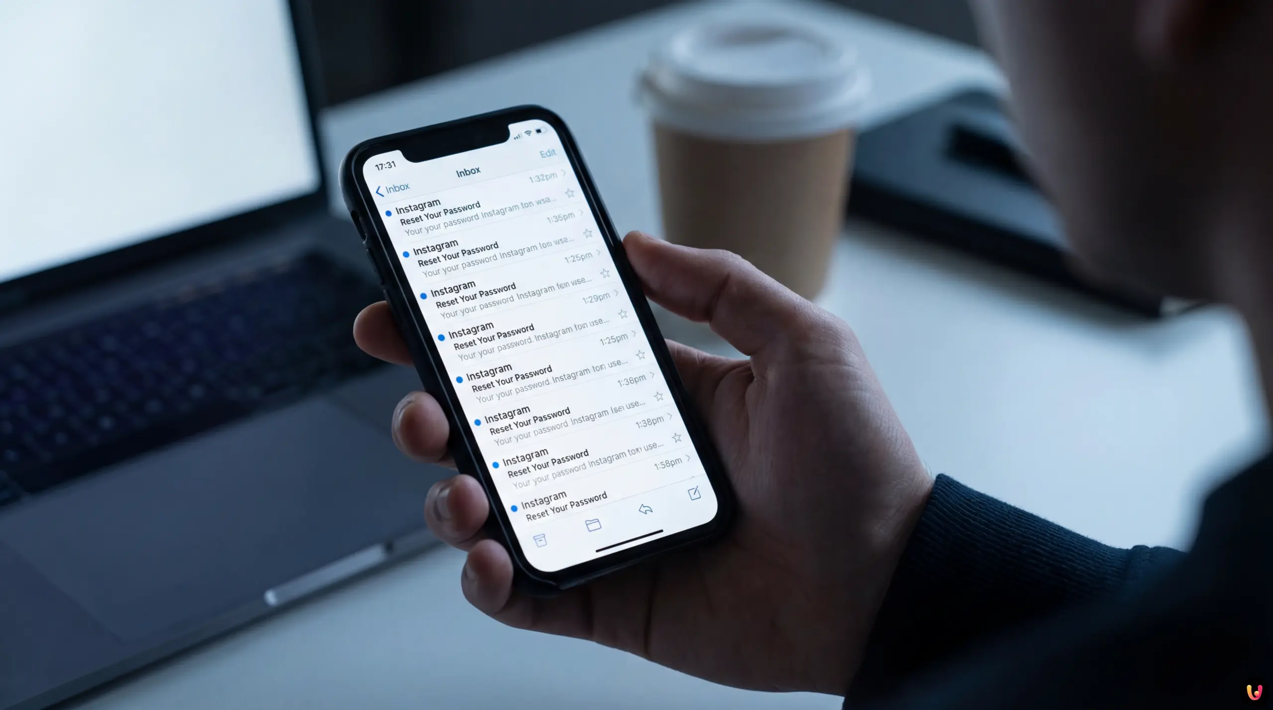 Smartphone con logo Instagram e avviso di sicurezza su sfondo digitale scuro