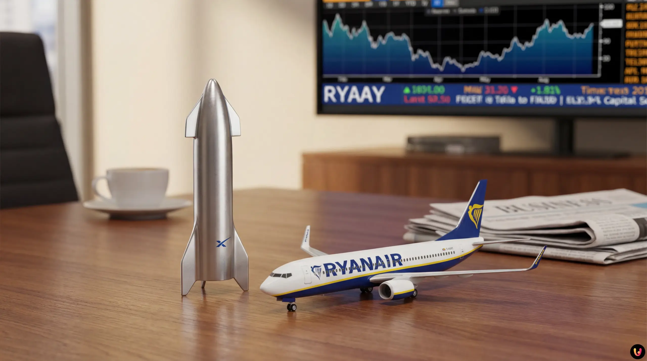 Ritratti affiancati di Elon Musk e Michael O'Leary, CEO di Ryanair