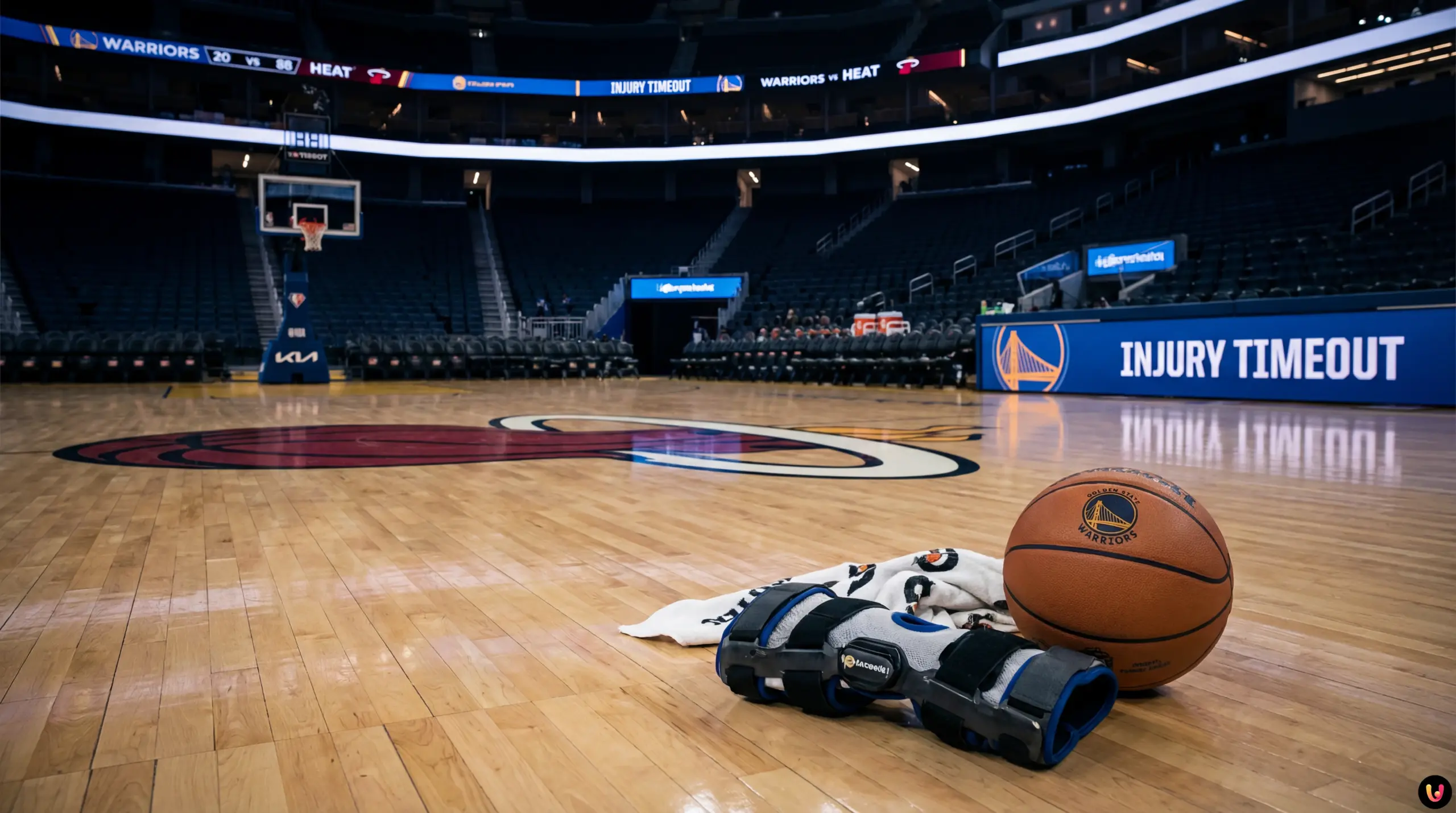 Jimmy Butler blessure genou Golden State Warriors Jimmy Butler au sol se tenant le genou droit lors du match Warriors contre Heat