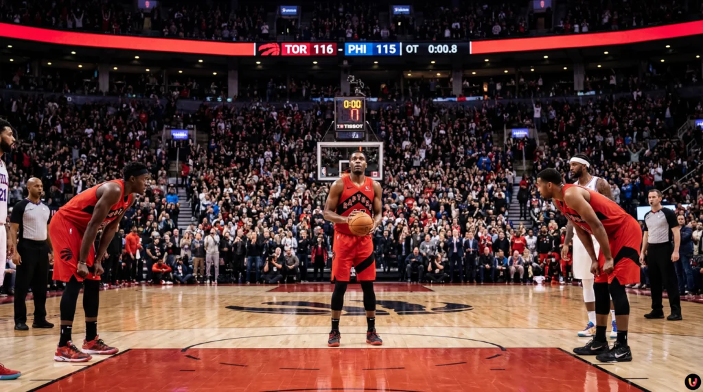 NBA : Les Raptors arrachent une victoire épique en prolongation face aux Sixers de Maxey Duel intense entre Scottie Barnes des Raptors et les Sixers en NBA