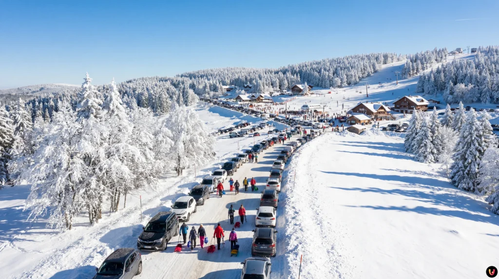 Foule immense dans la neige au sommet du Champ du Feu en Alsace