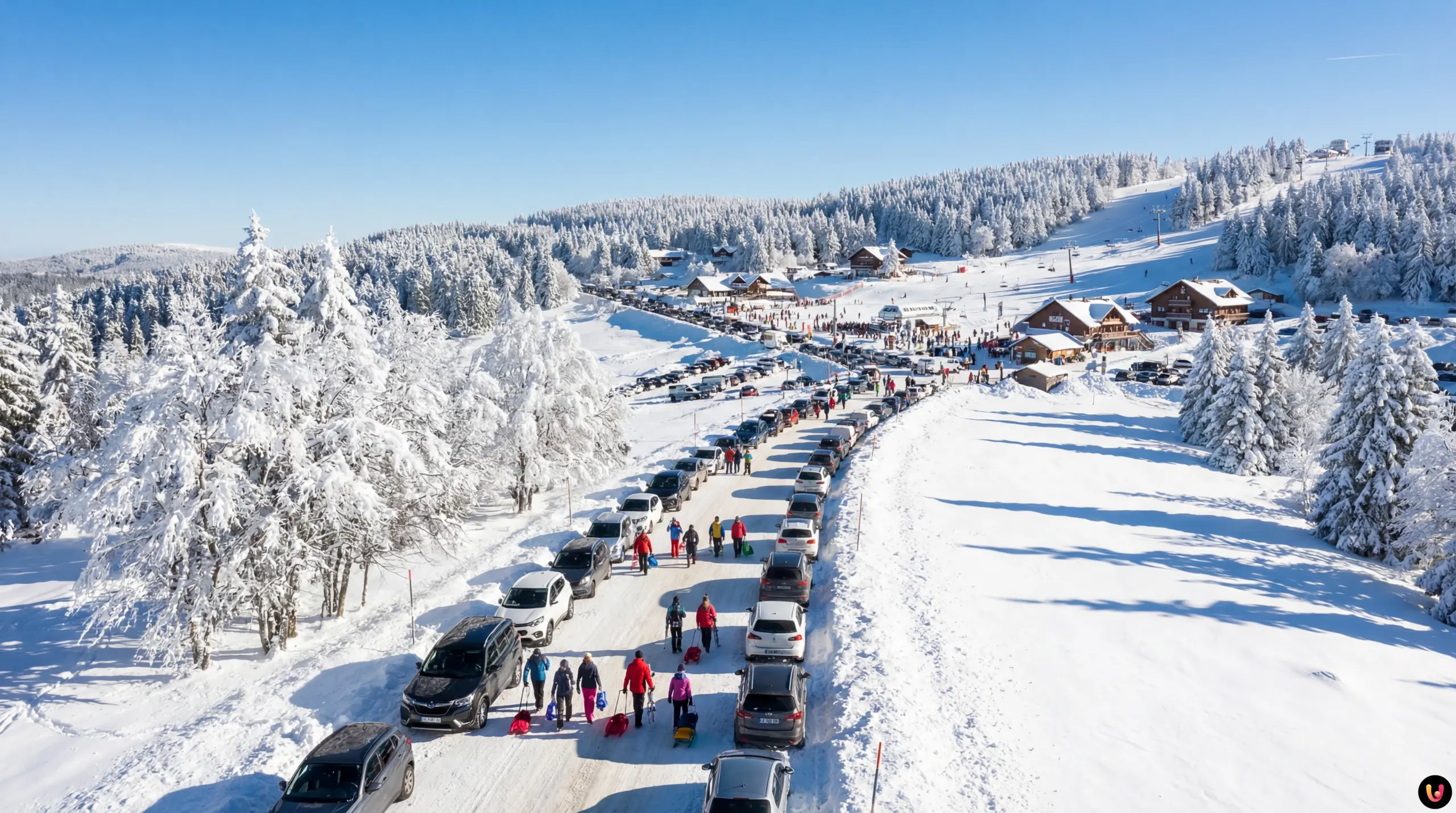 Foule immense dans la neige au sommet du Champ du Feu en Alsace