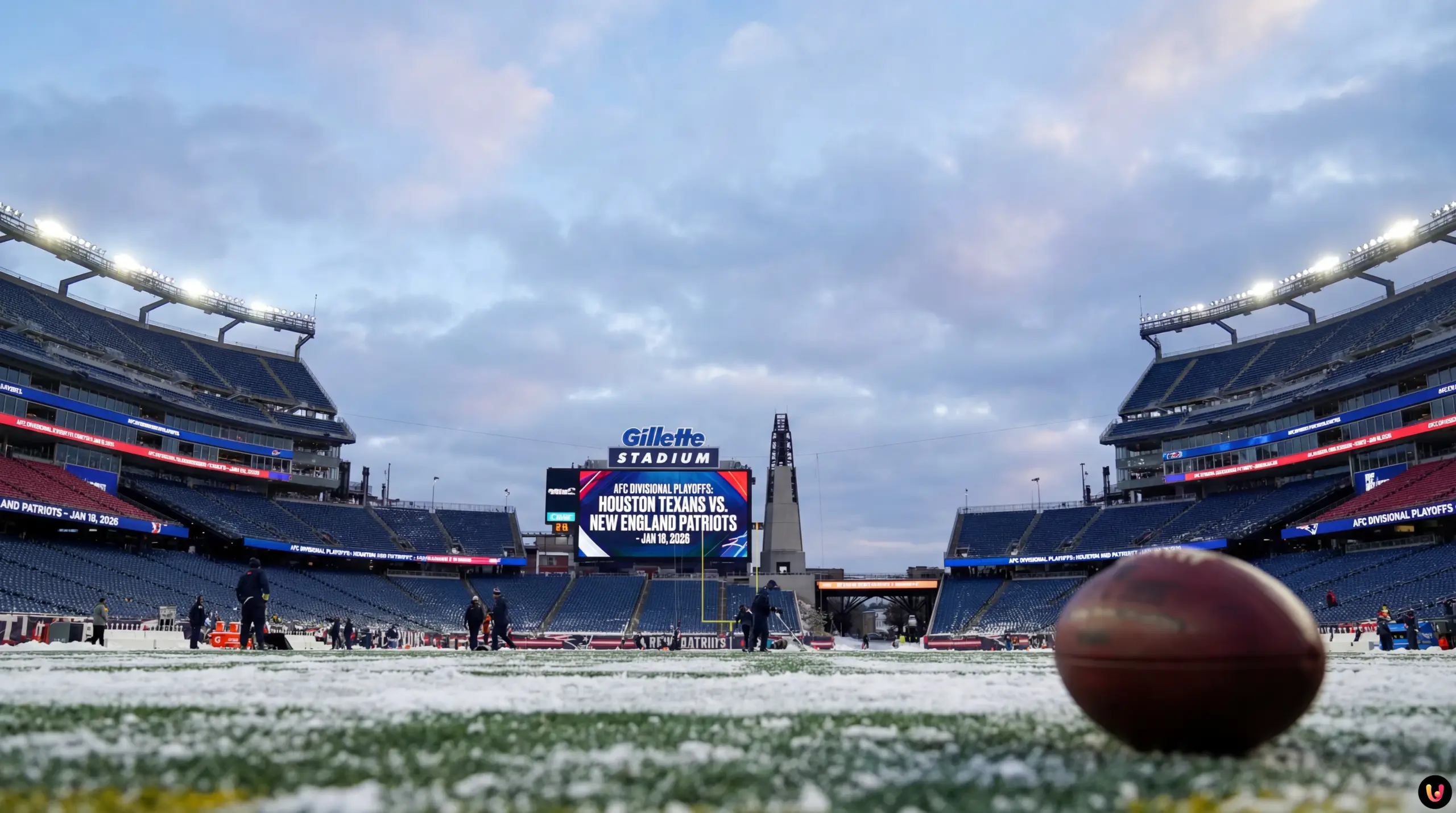 Duel NFL Playoffs 2026 entre Houston Texans et New England Patriots sous la neige