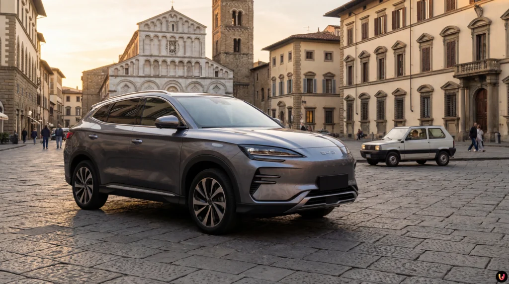 Noleggio Auto: Boom del 10% e Sorpresa Cinese in Vetta alla Classifica Flotta di auto moderne pronte per il noleggio in un parcheggio urbano