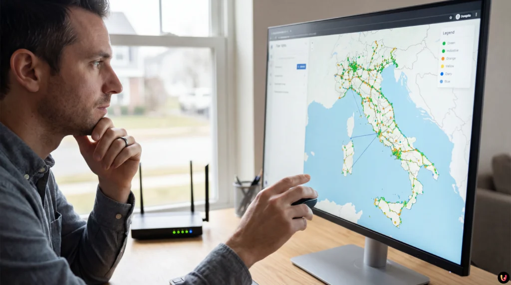 Schermata portale Infratel con mappa copertura fibra ottica in Italia