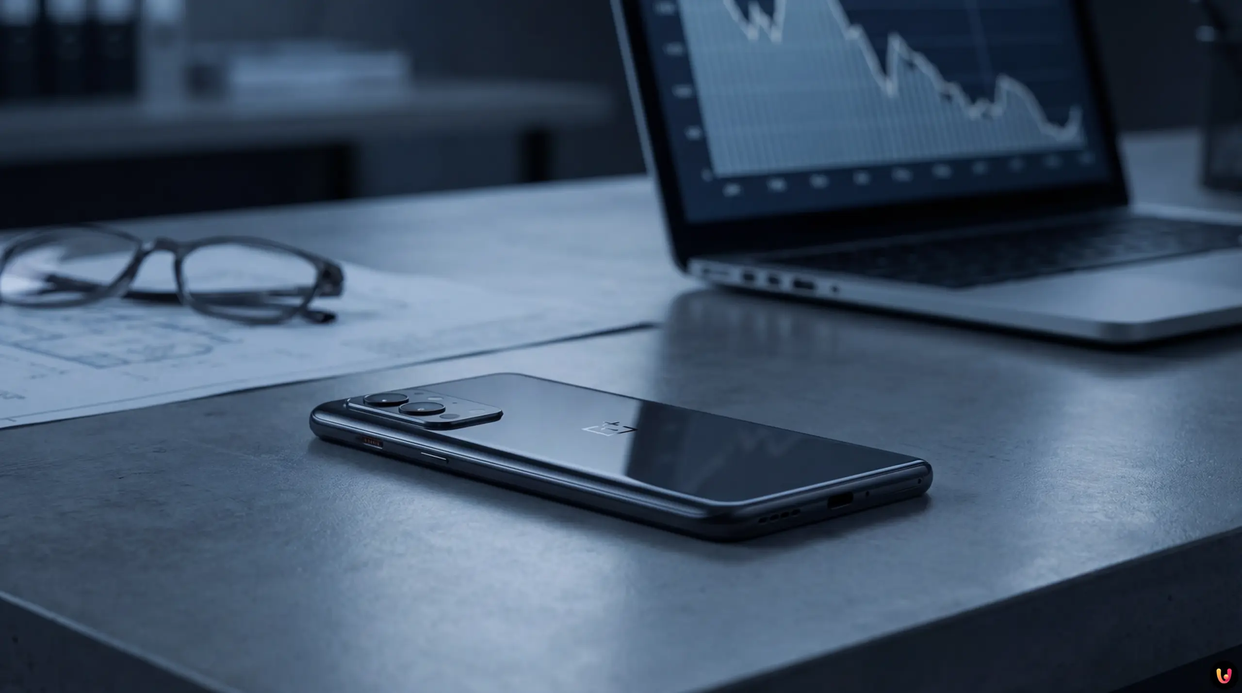 Logo de la marque OnePlus sur un fond sombre illustrant la controverse actuelle