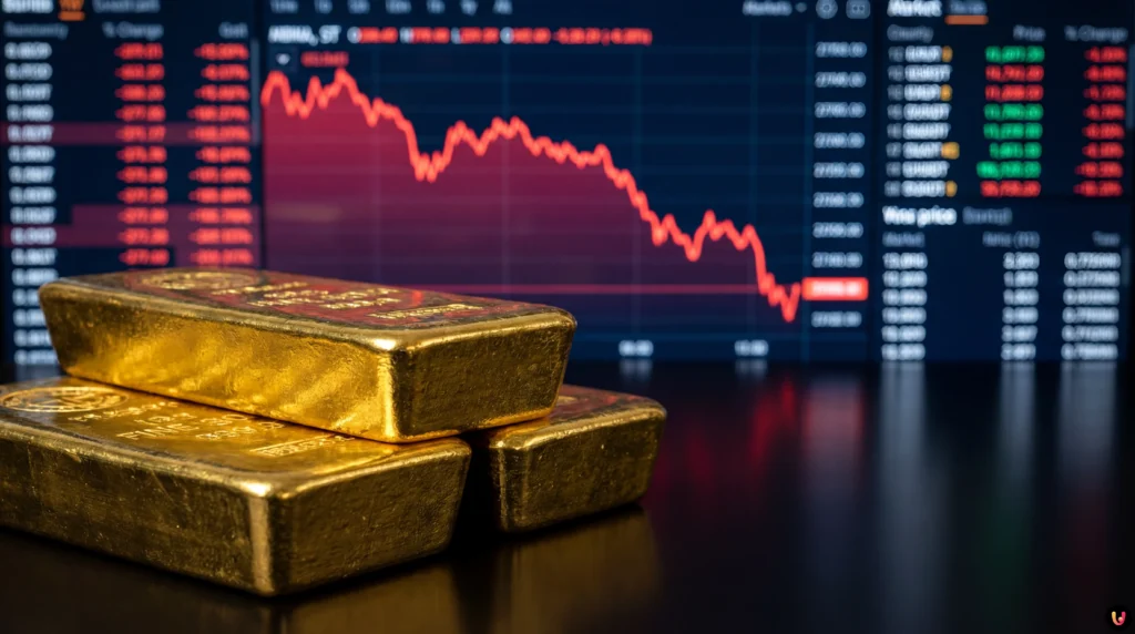Graphique boursier illustrant la baisse potentielle du cours de l'or