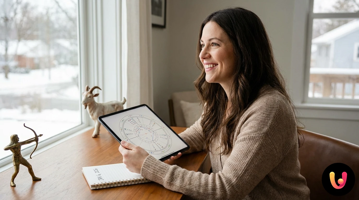 Simboli zodiacali Sagittario e Capricorno su sfondo astrale per l'Oroscopo 6 Gennaio 2026