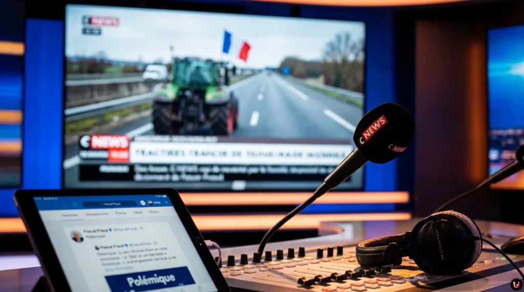 Pascal Praud sur le plateau de CNews commentant la manifestation des agriculteurs.