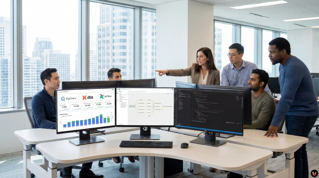 Diagrama de flujo de datos comparando arquitecturas ETL y ELT en entorno Fintech