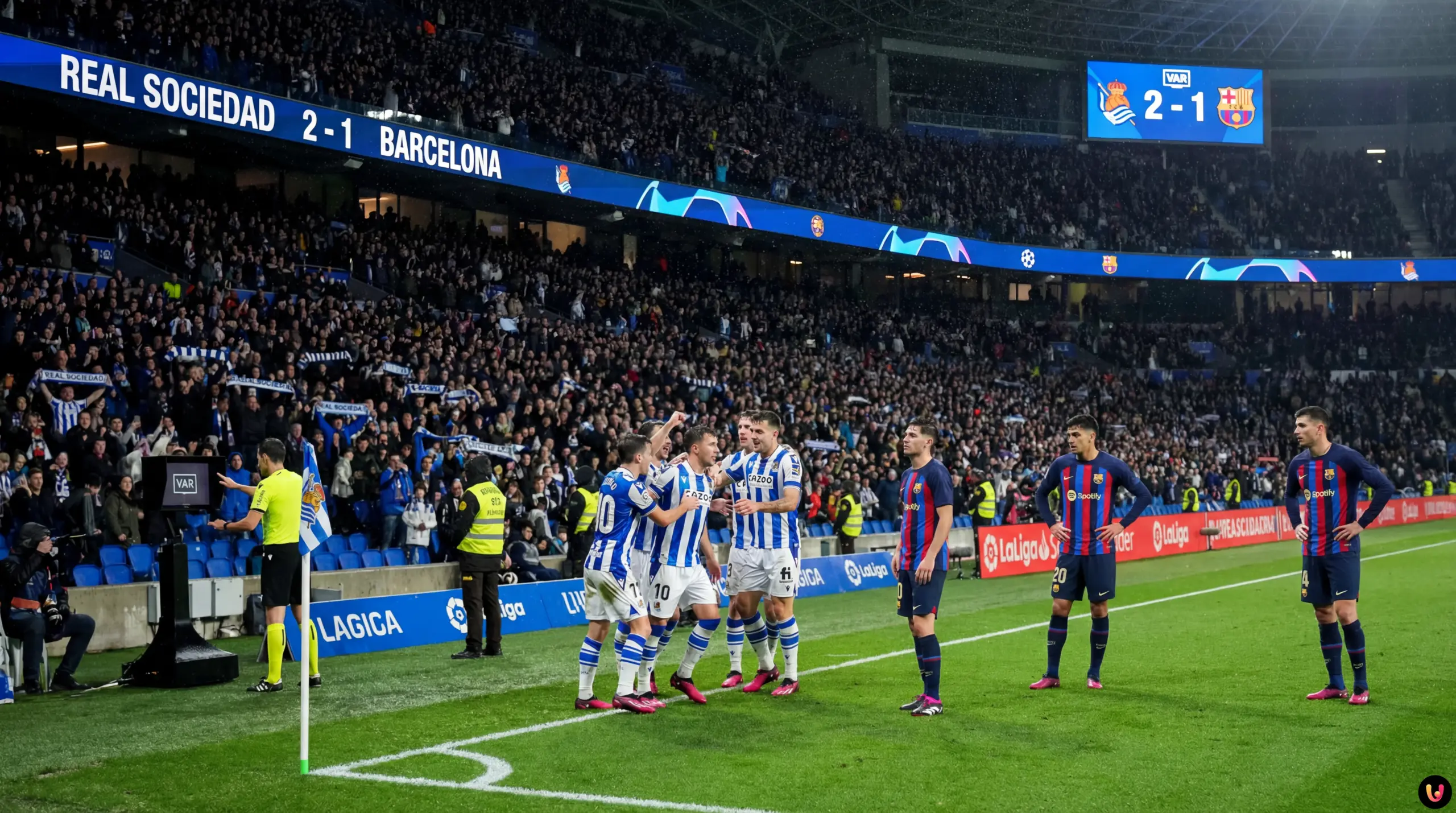 Azione di gioco tra Real Sociedad e Barcellona durante il match di Liga