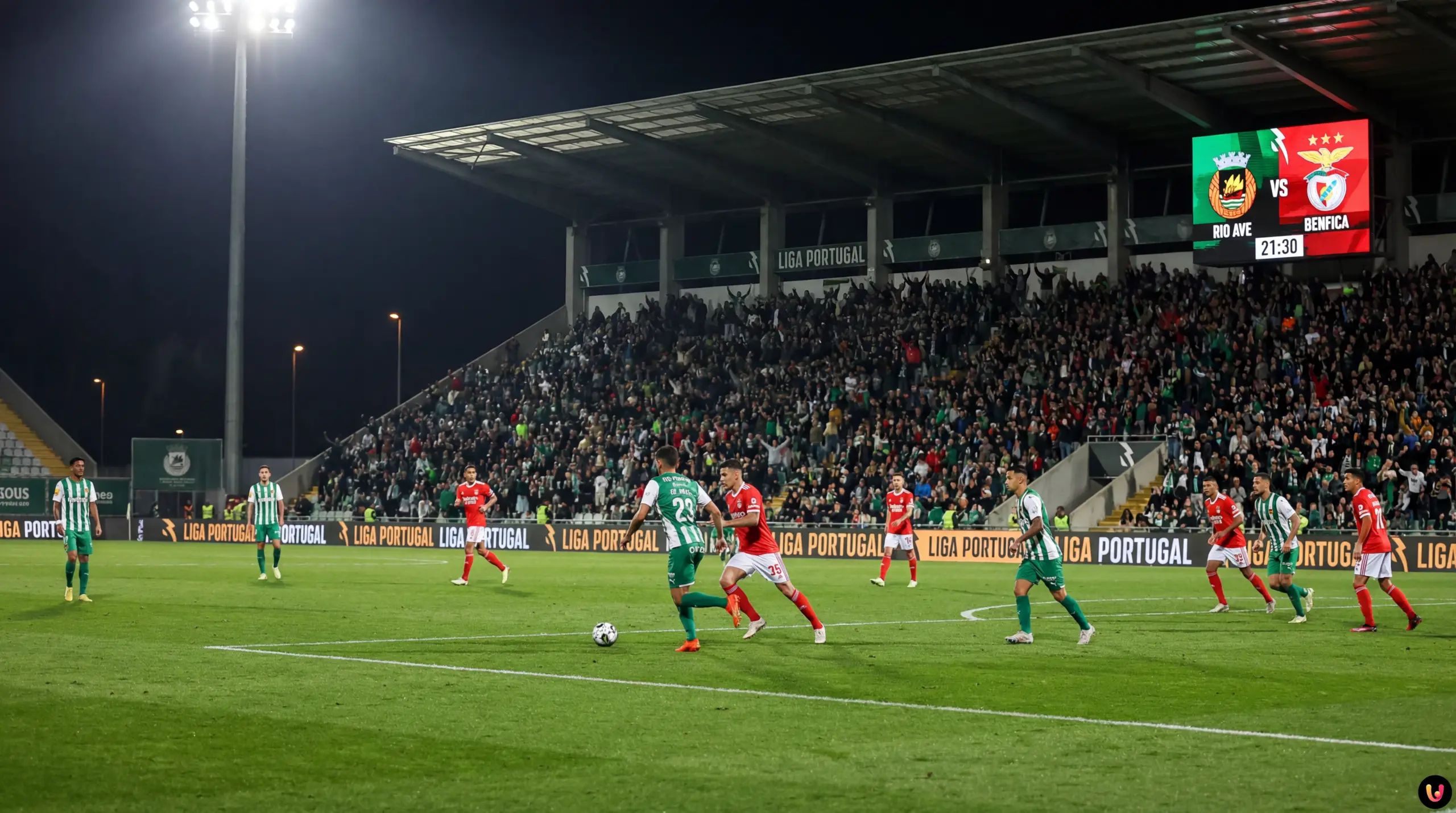 Giocatori di Rio Ave e Benfica in azione durante il match di Liga Portugal