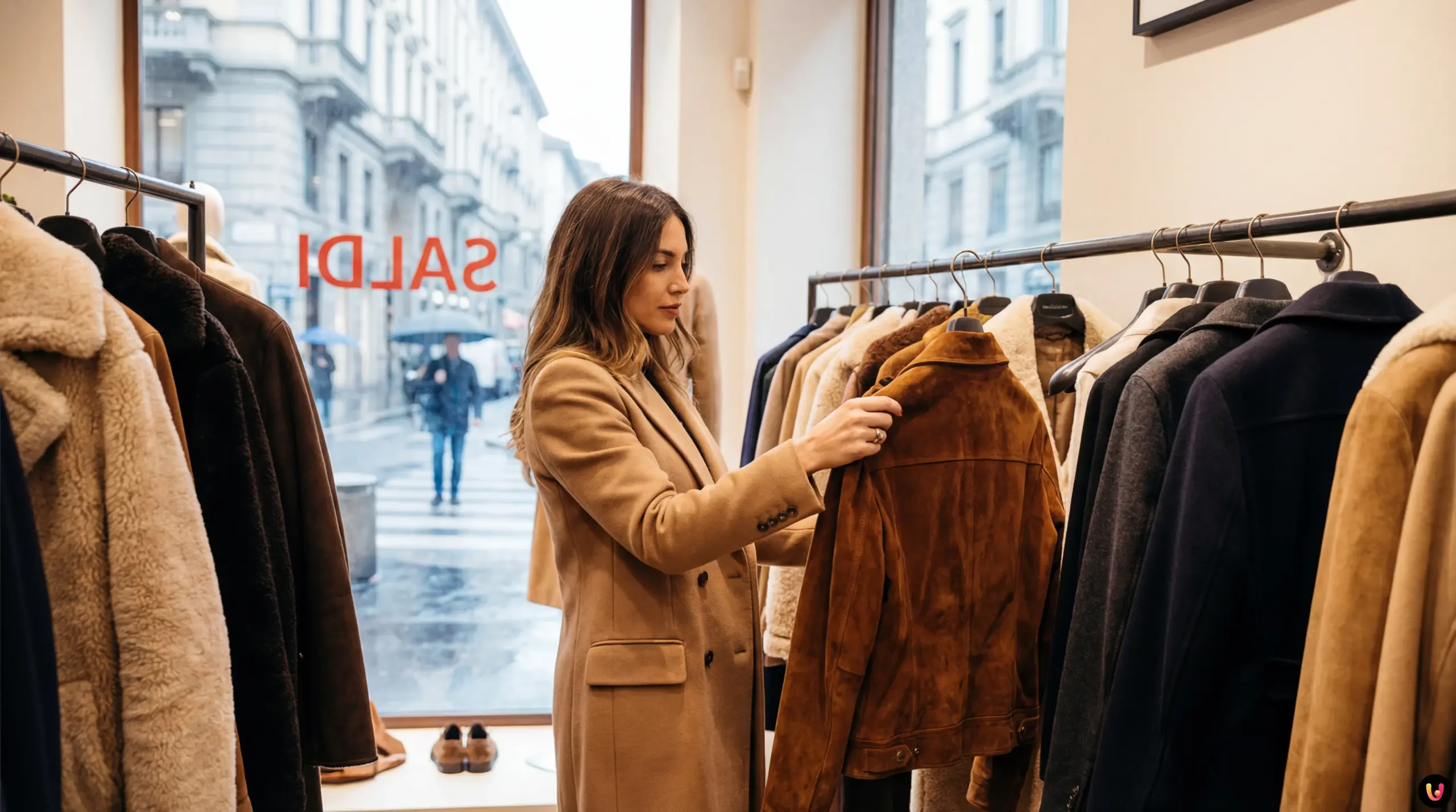Saldi Invernali 2026: I Migliori Cappotti da Comprare Donna che indossa un cappotto elegante di tendenza durante lo shopping dei saldi invernali