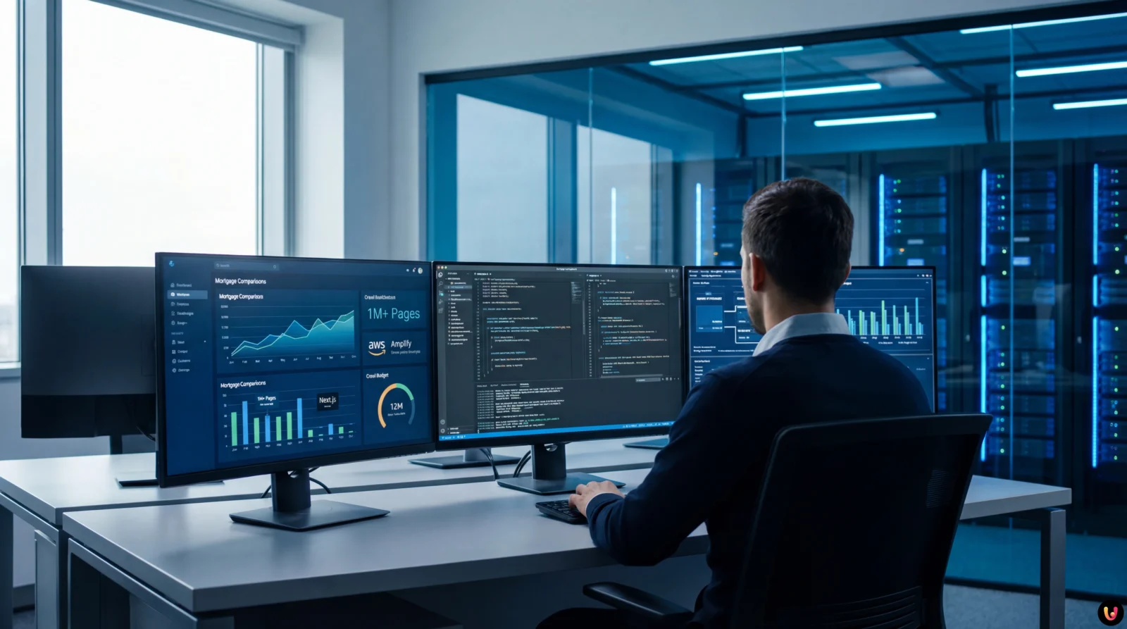 Diagrama arquitetura cloud AWS para SEO programático fintech em grande escala