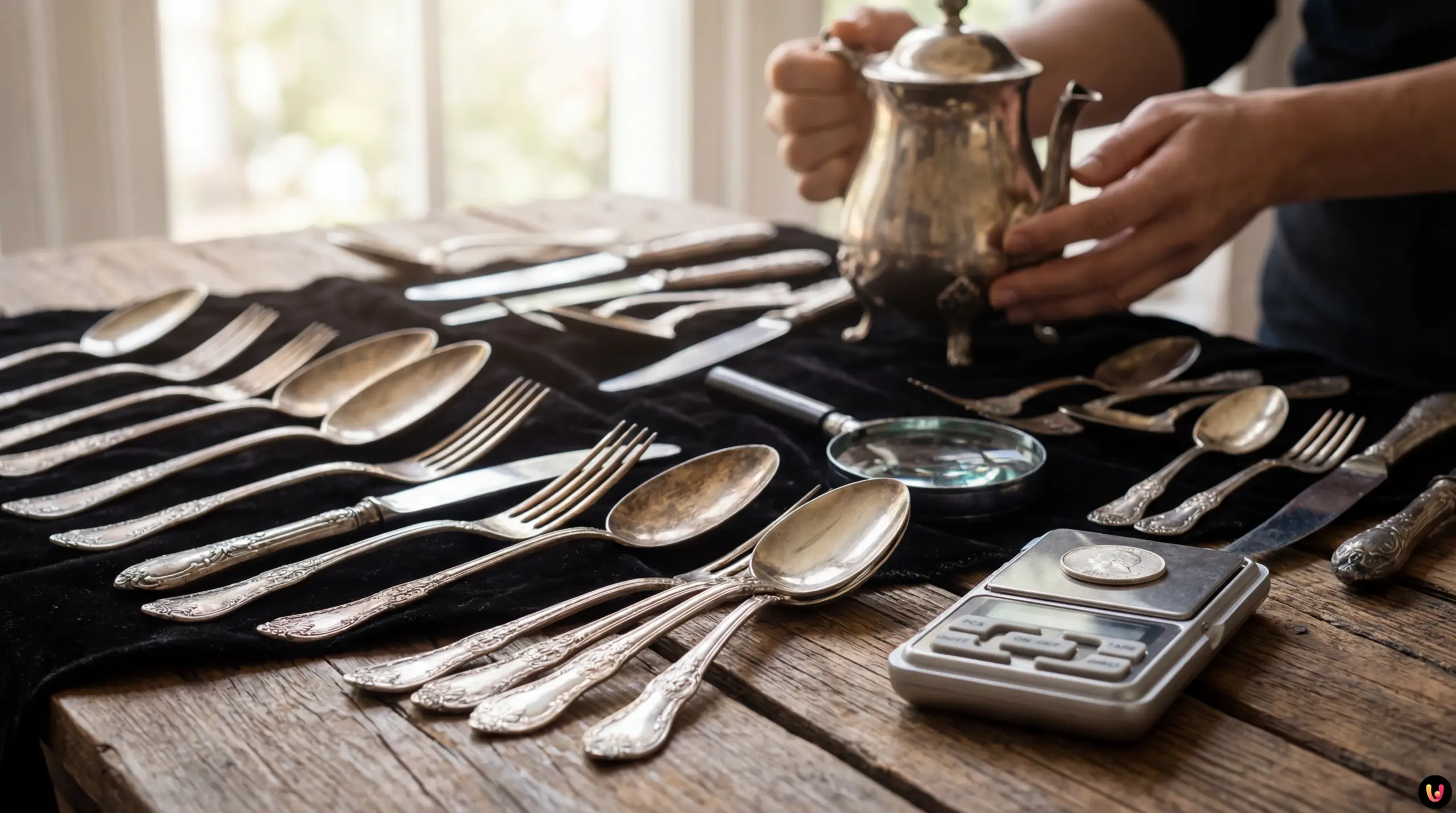 Silberpreis Rekordhoch: Wertvolles Silberbesteck Antikes Tafelsilber und Münzen symbolisieren den historischen Silberpreis-Anstieg