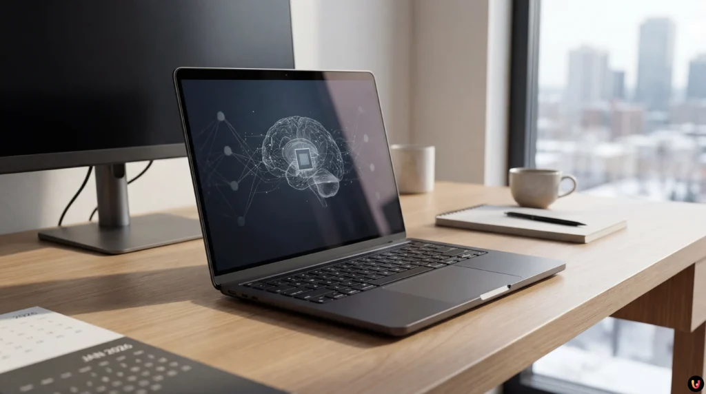 MacBook Pro 14 pollici M5 aperto che mostra grafica saldi invernali 2026