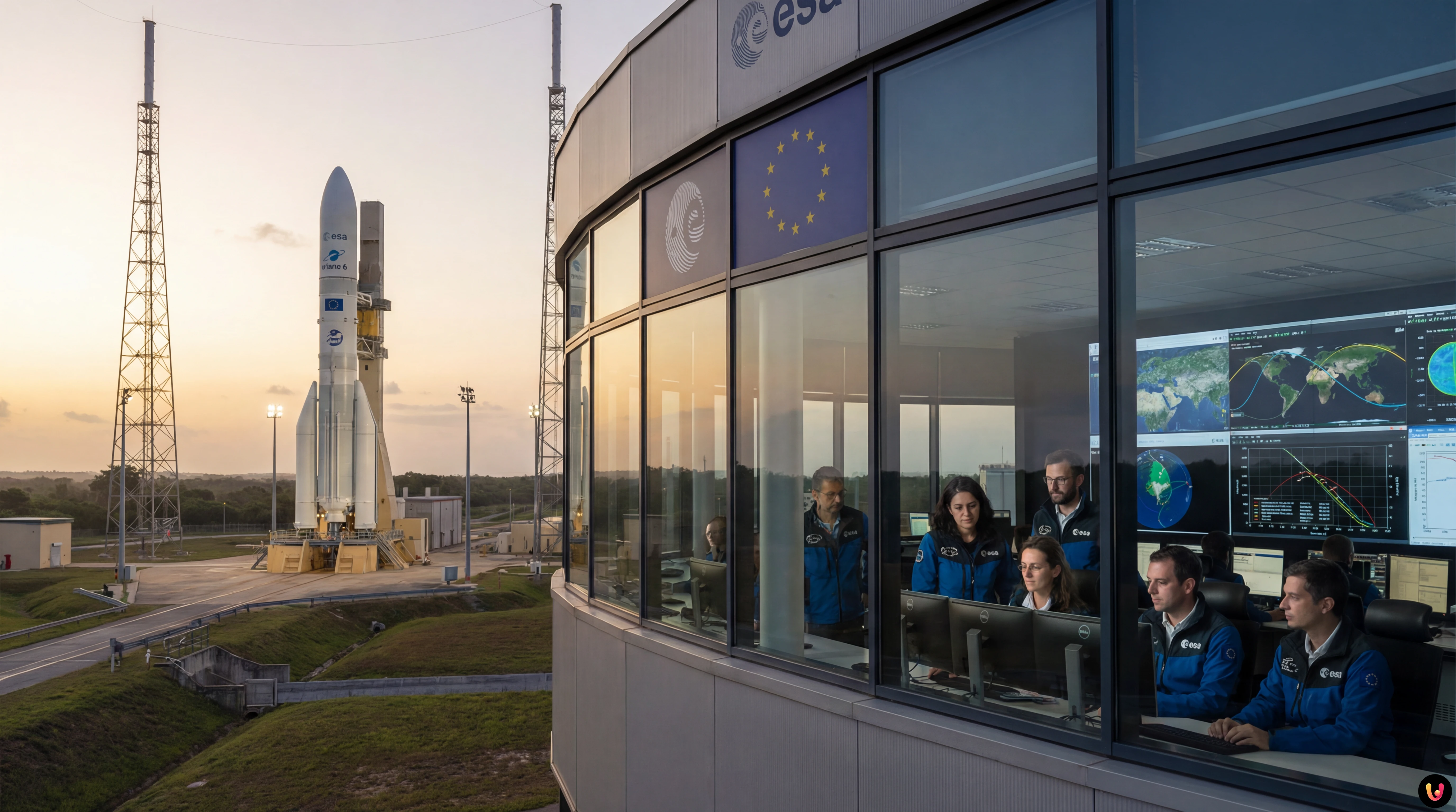 Grafica concettuale della sfida spaziale tra Europa ESA e Stati Uniti