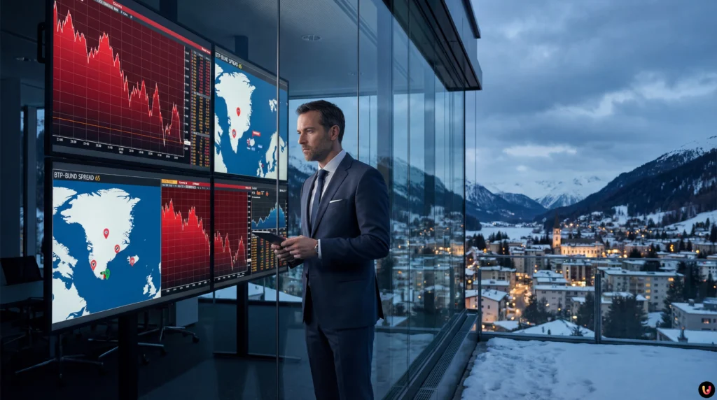 Grafico finanziario in salita che indica lo Spread Btp Bund a quota 65 punti base