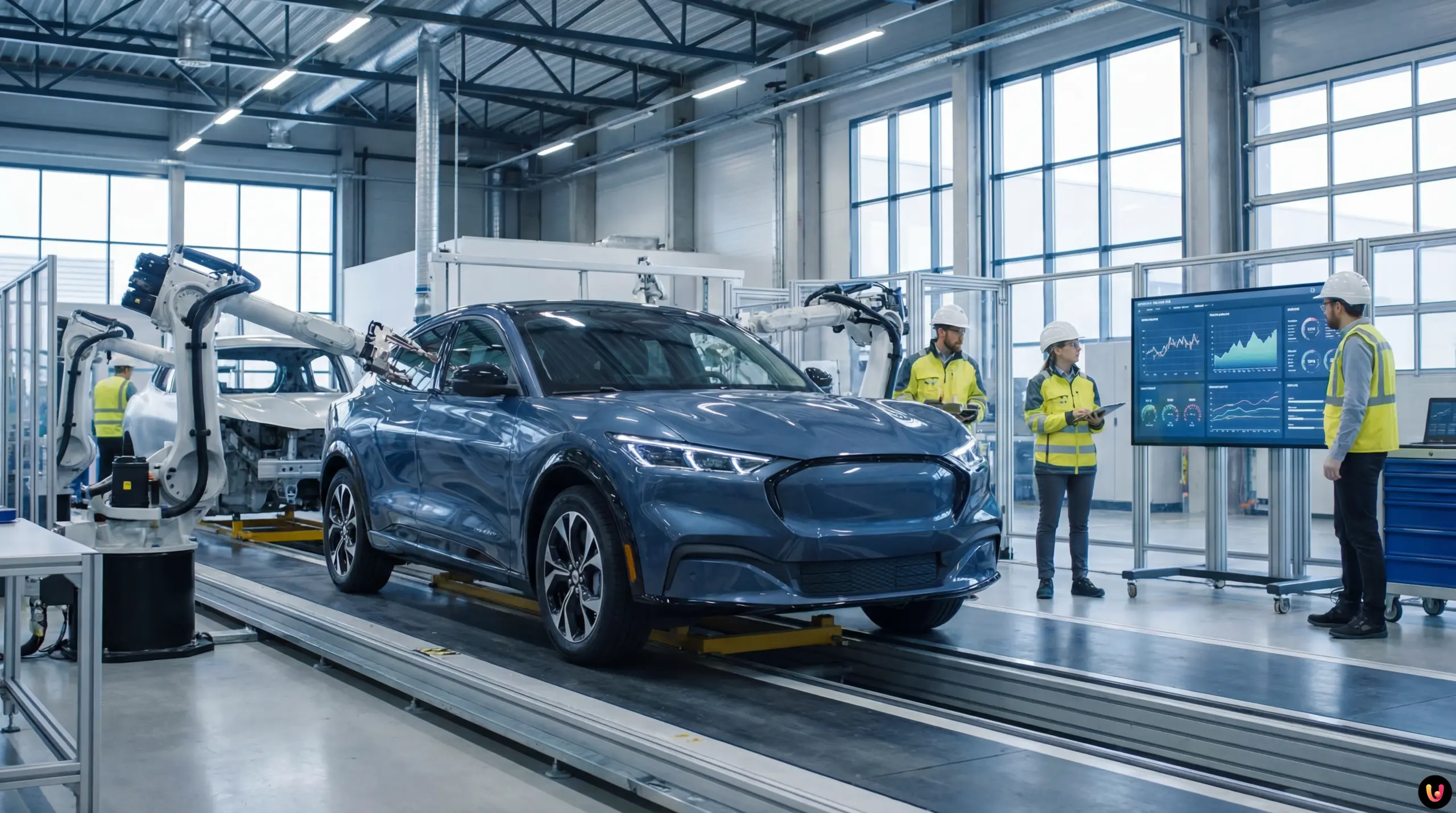 Linea di produzione stabilimento Stellantis Italia con automobili in assemblaggio