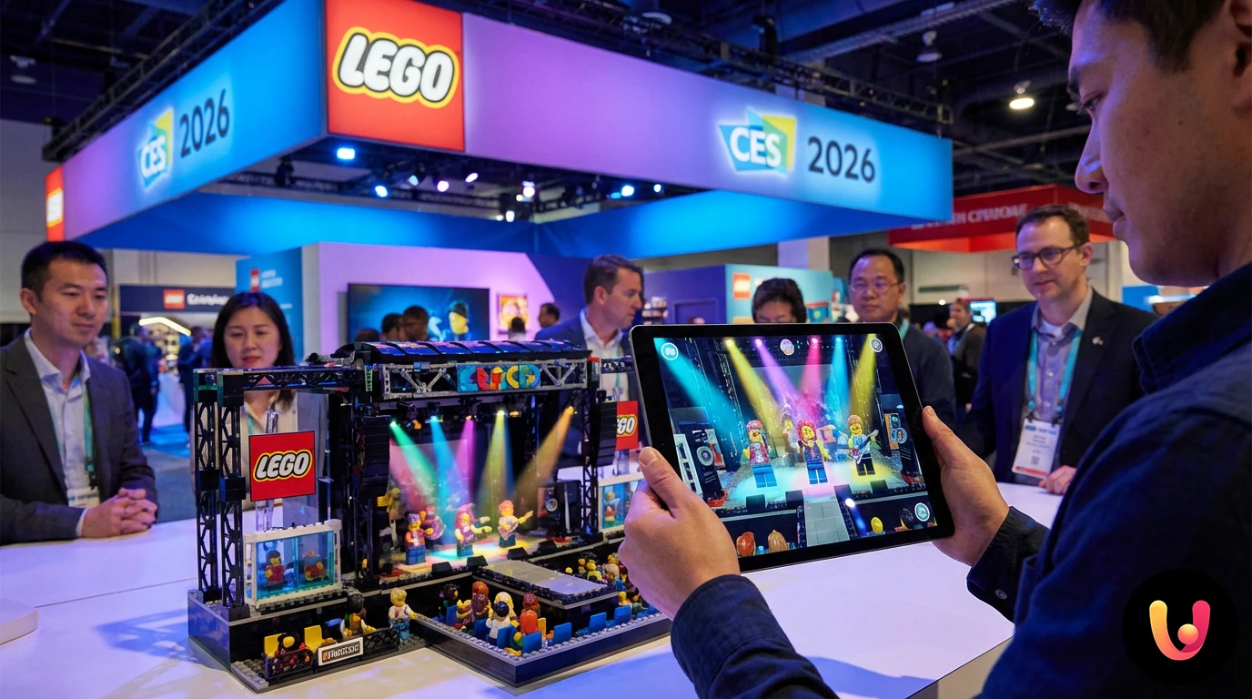 Logo Lego e mattoncini con effetti di realt&agrave; aumentata alla fiera CES 2026