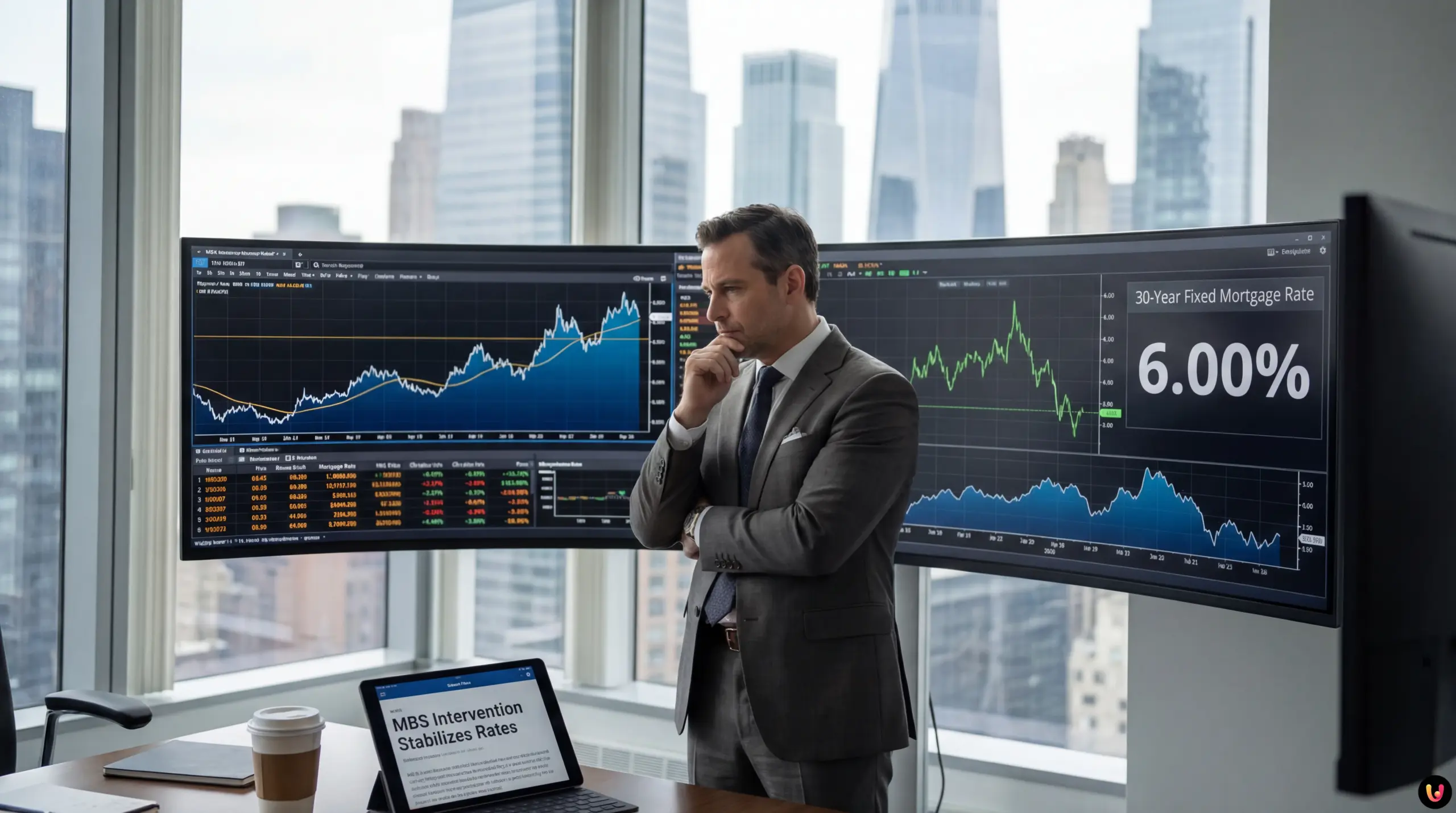 Graphique des taux immobiliers am&eacute;ricains &agrave; 6 % en janvier 2026 avec maison en arri&egrave;re-plan