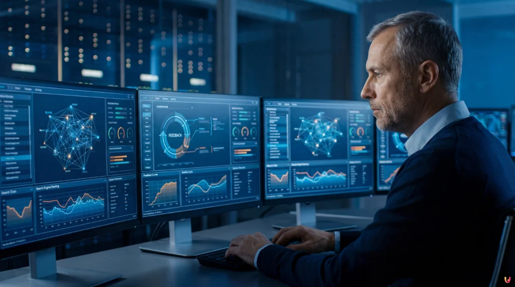 Systems Theory and SEO: Guide to Ranking Stability Abstract chart connecting SEO algorithms and principles of automatic control and stability