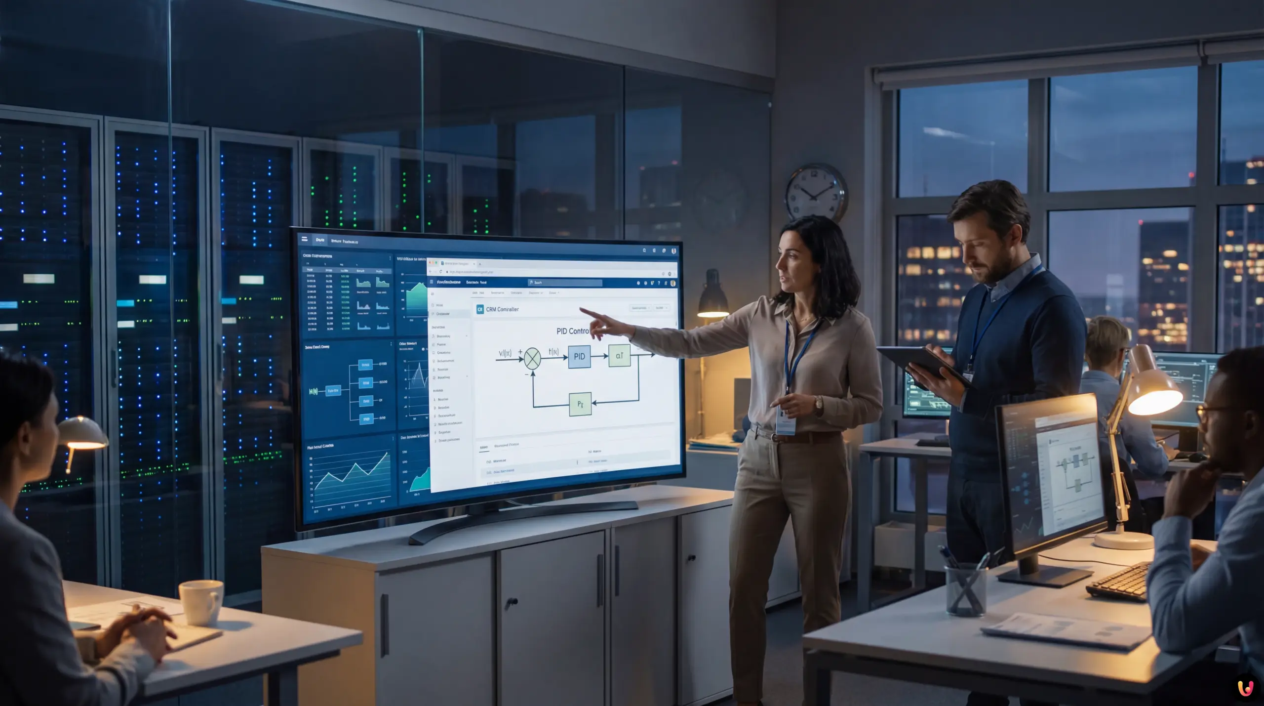 Diagramă logică reprezent&acirc;nd fluxul de lead-uri CRM ca un circuit cu buclă de feedback