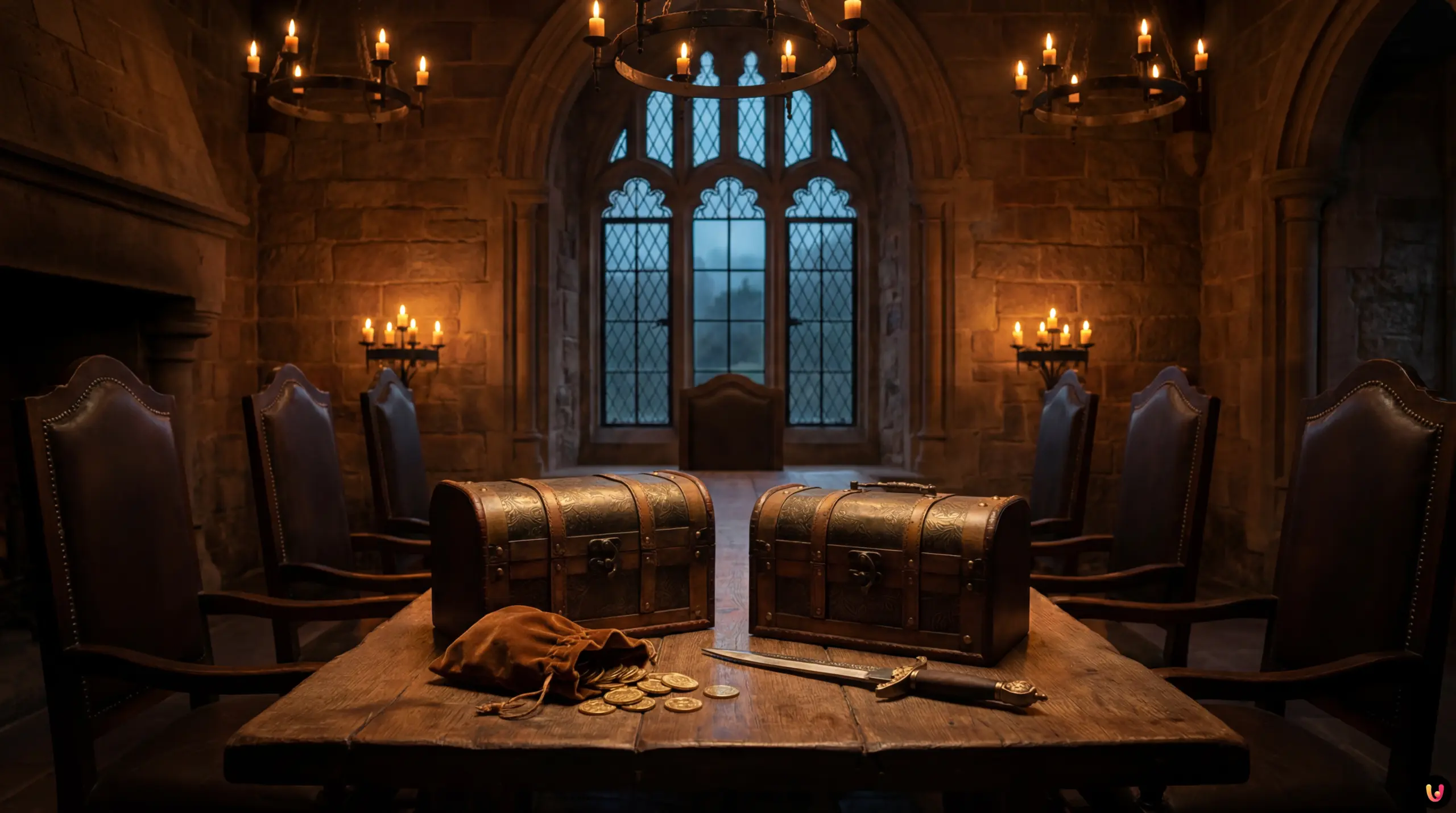 Claudia Winkleman hosting The Traitors UK Season 4 finale at the dramatic Round Table setting