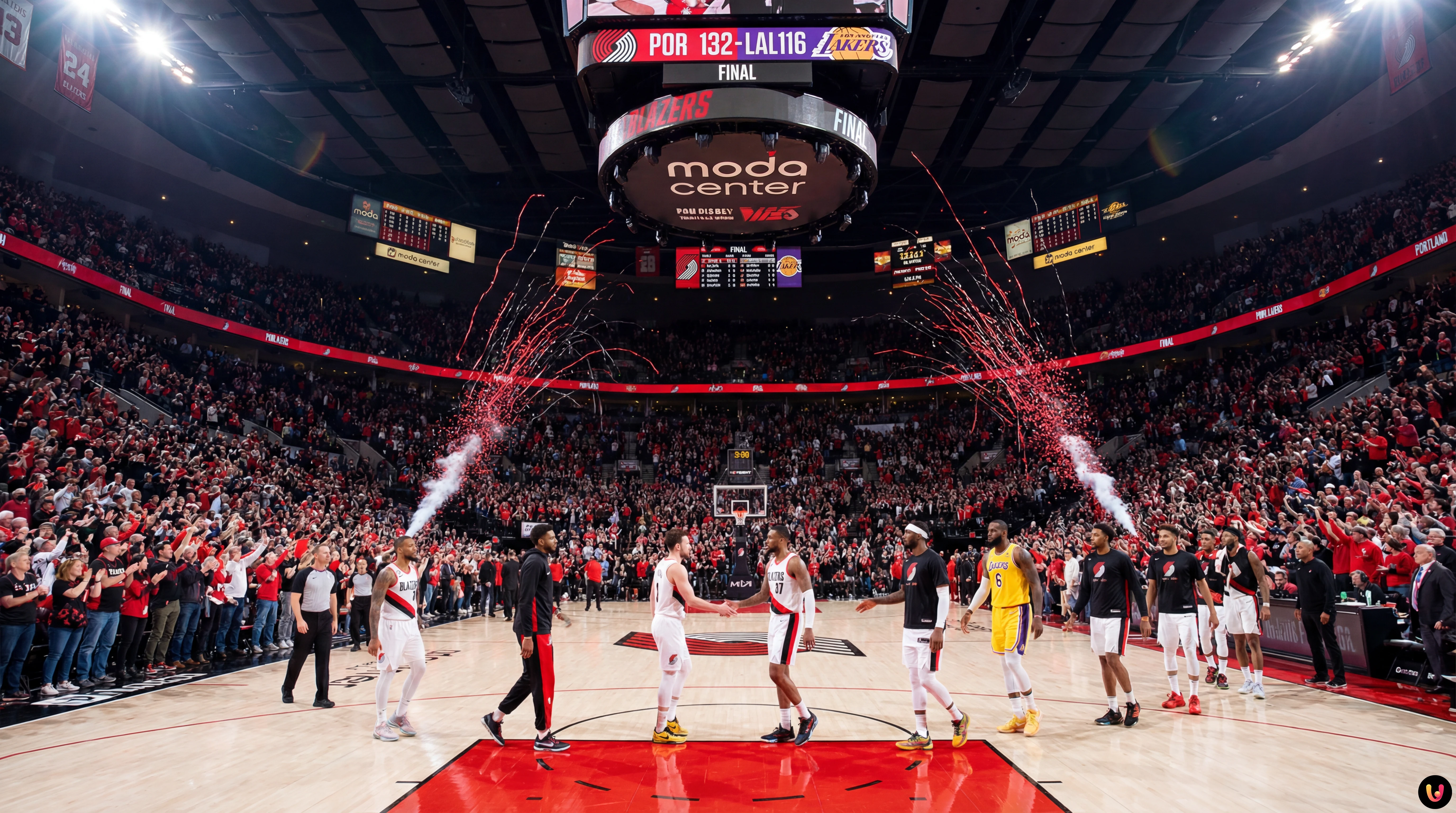 Azione di gioco Portland Trail Blazers contro Lakers al Moda Center