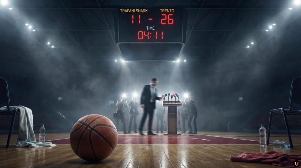Trapani Shark Basket: Il Caso che Infiamma il Web e la Serie A Giocatori del Trapani Shark in campo durante la breve partita contro Trento