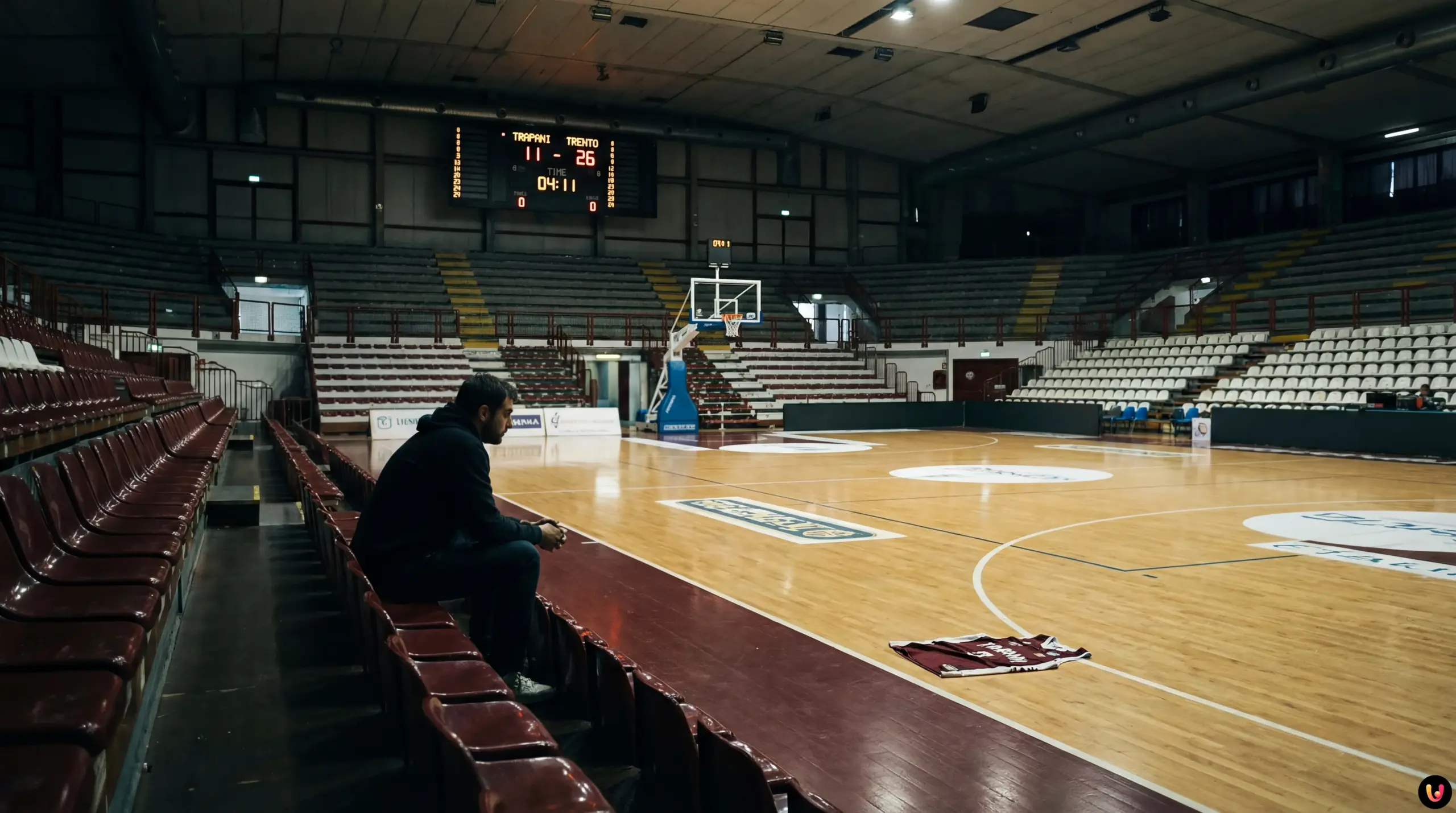 Scandale Trapani Shark : le match de la honte Jeunes joueurs du Trapani Shark sur le parquet lors du match scandale contre Trente