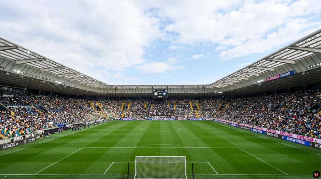 Grafica partita Udinese Inter con foto di Pio Esposito e loghi squadre Serie A