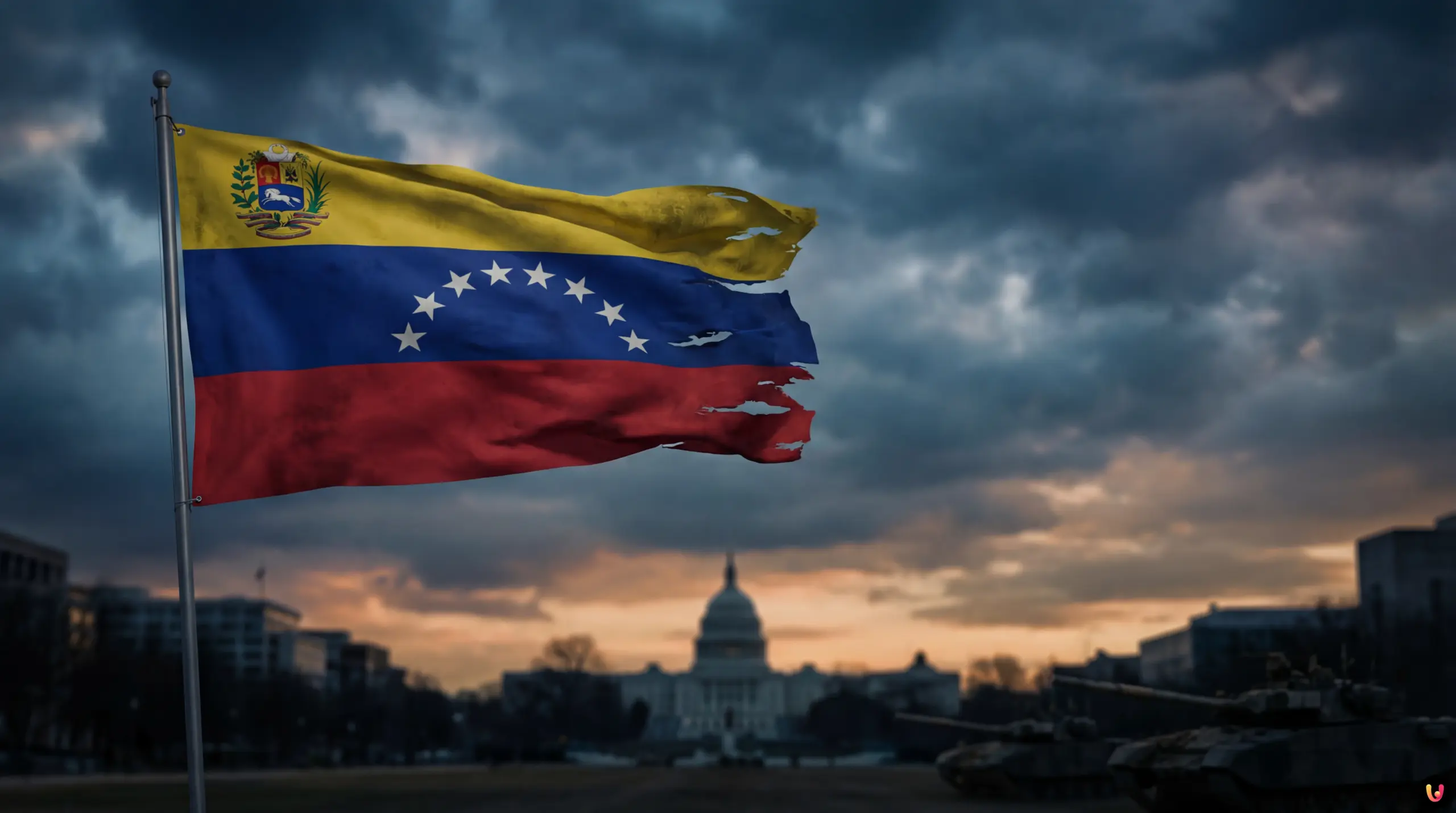 Militari venezuelani presidiano le strade di Caracas durante la crisi post arresto di Maduro