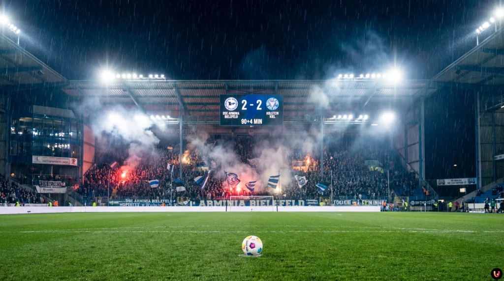 Wahnsinn auf der Alm: Nekić-Drama ermöglicht Bielefelder Comeback Ivan Nekić von Holstein Kiel im Zweikampf gegen Arminia Bielefeld auf der Alm.