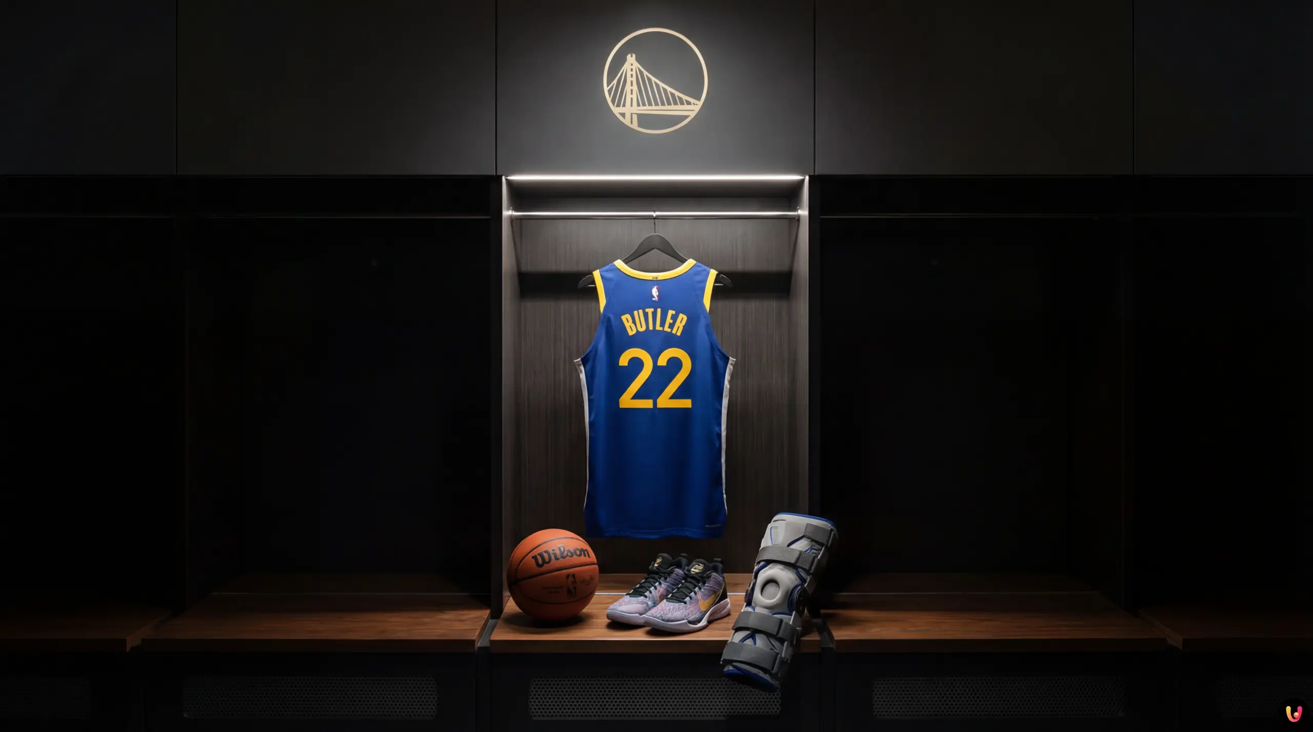 Jimmy Butler in Golden State Warriors jersey on court during NBA game vs Miami Heat