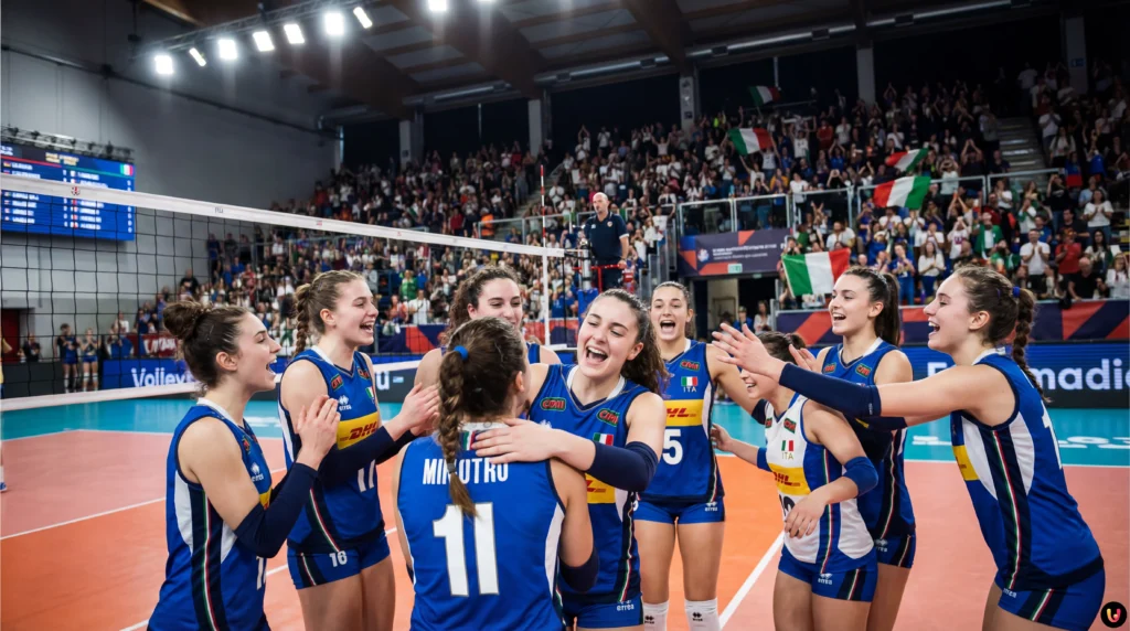 WEVZA 2026: Italia U18 batte la Francia e vola in semifinale Esultanza Italia U18 femminile volley contro la Francia al Pala Preziuso