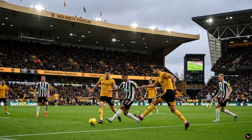 Wolves vs Newcastle United football match action at Molineux stadium