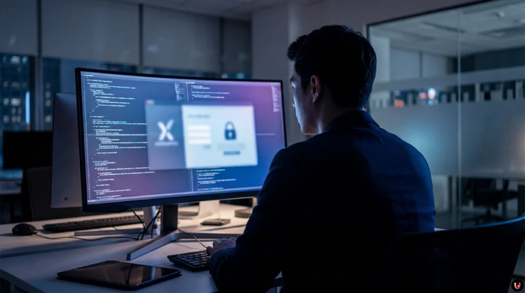 Logo X e interfaccia AI Grok su sfondo digitale che rappresenta il blocco dei contenuti